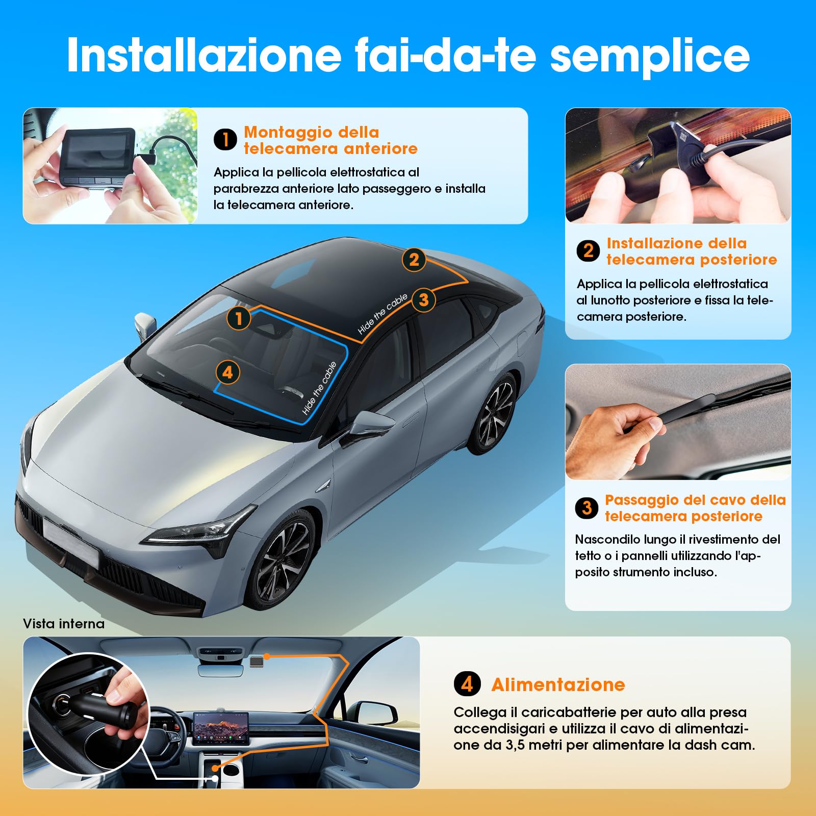 DDPAI Dash Cam Auto, 4K + 1080P Telecamera Auto con 32GB eMMC Integrati, Visione Notturna A Colori, 4G LTE Support, WiFi 6 5GHz, GPS, Modalità Parcheggio 24H, Schermo IPS 3", ADAS, G-Sensor, Z60 | 512G Max, AI ISP Night Vision 2.0, 5GHz WiFi, GPS, 7-Day A