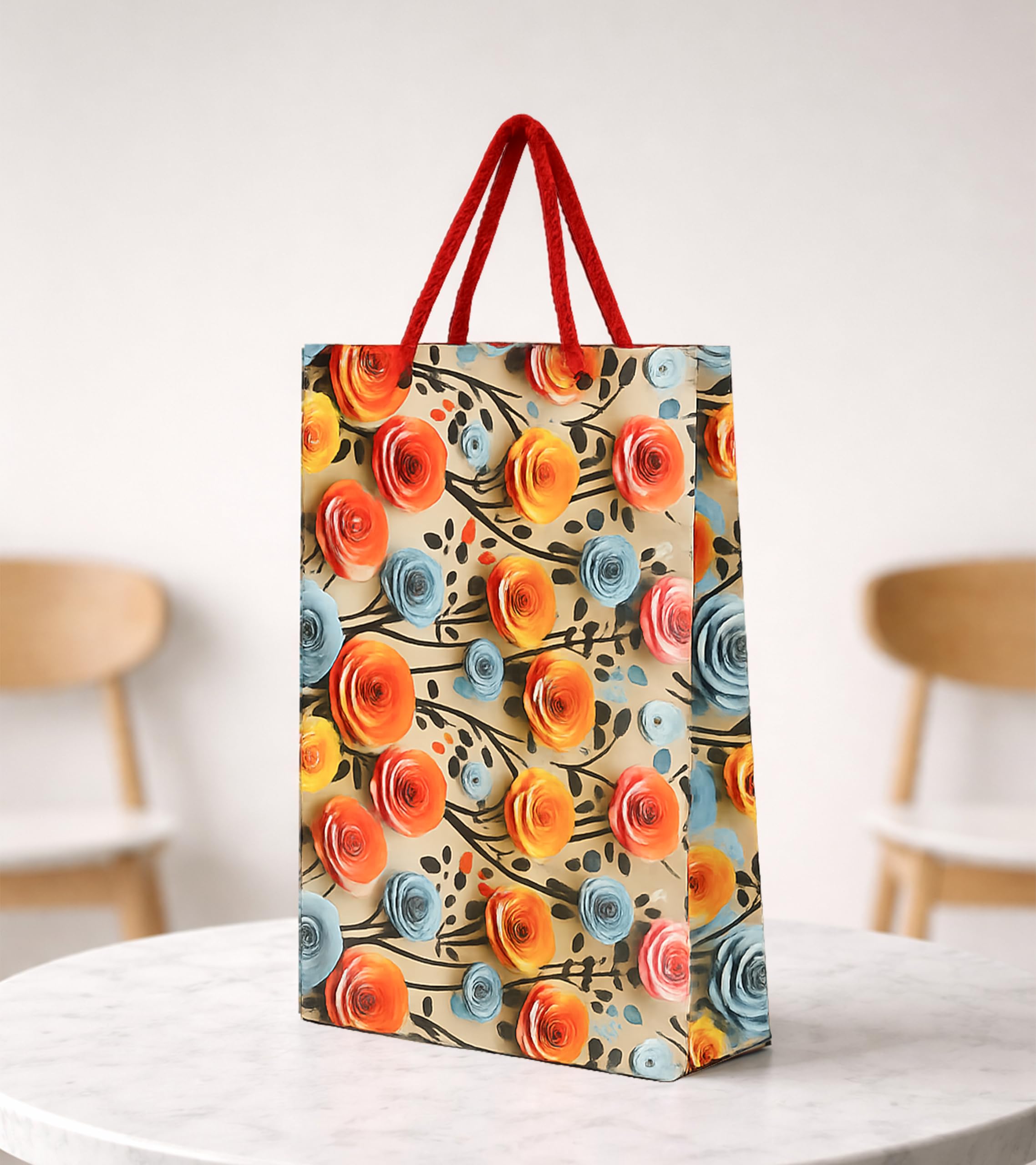 KOSY Paper Gift Bag for Gifting and Return Gifts Medium Designer Printed Paper Carry Bag 3D Rose Design for Chocolates Jewelry Accessories Events and Celebrations Pack of 10