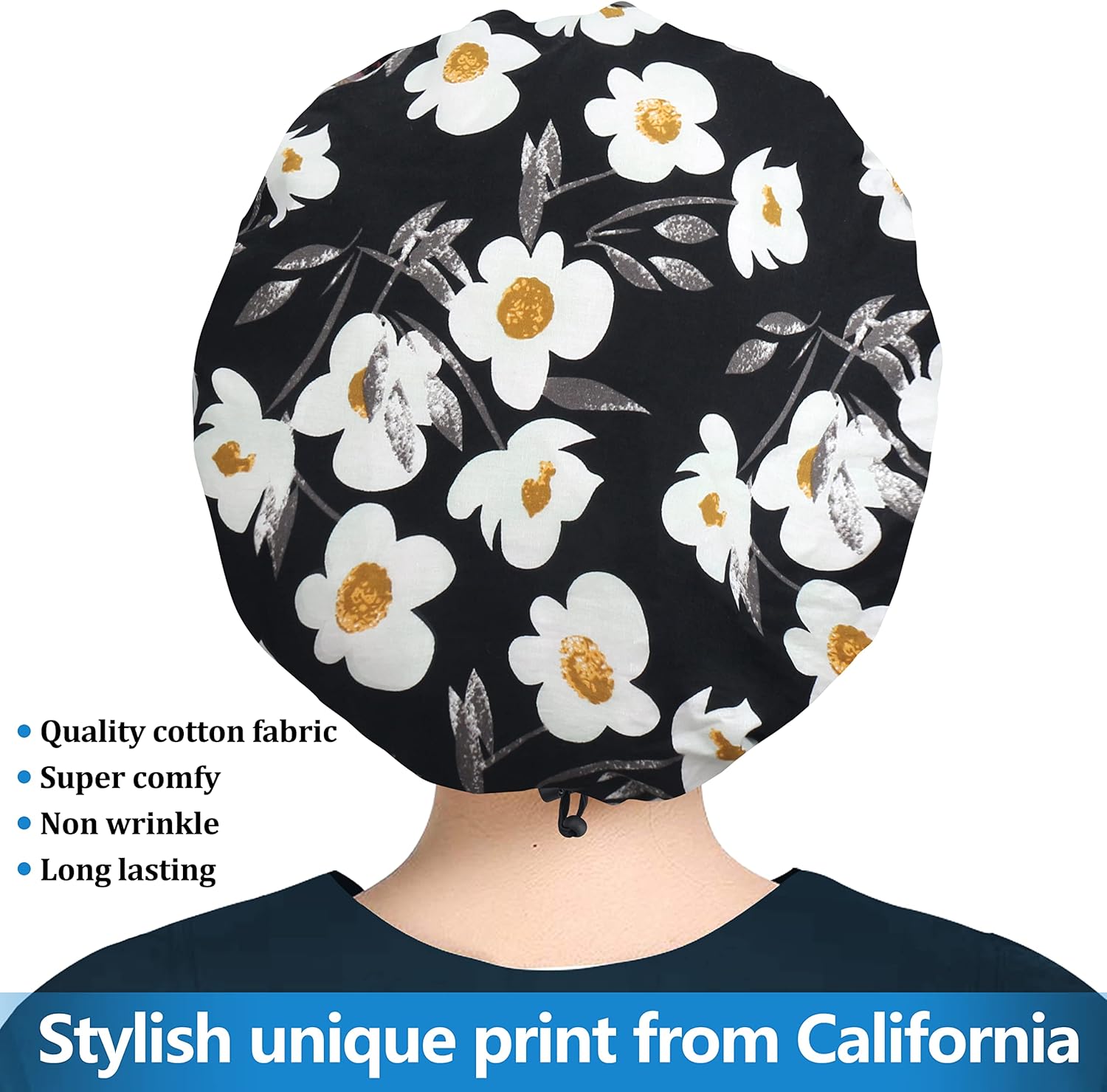 ABAMERICA 2 Pack Bouffant Caps with Button and Sweatband, Adjustable Scrub Caps for Women Men, One Size Multi Color - Image 4