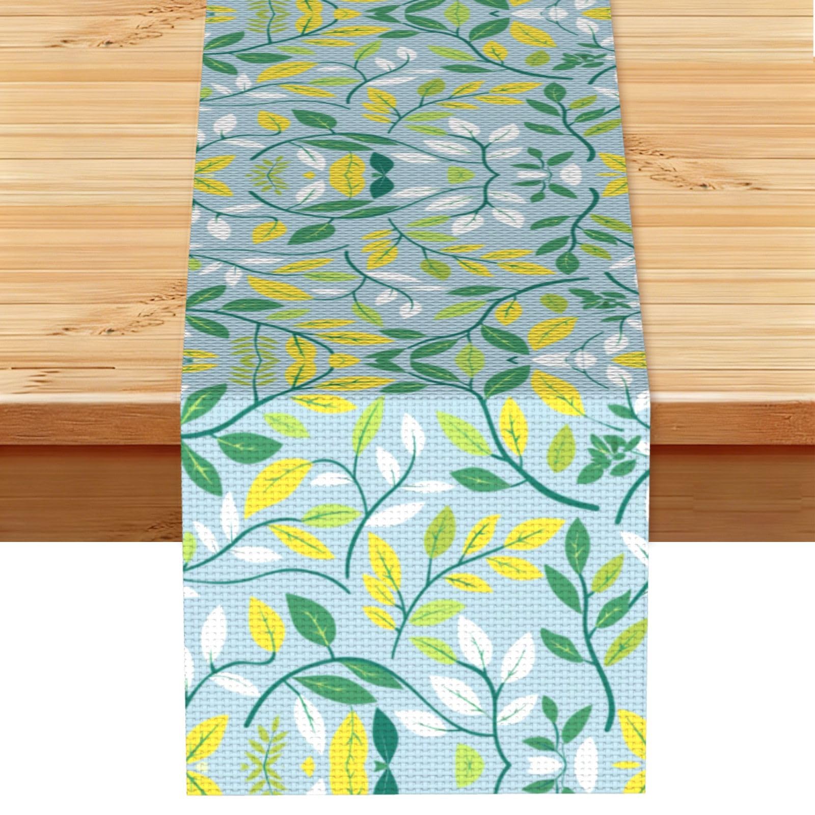 Bright Yellow Leafy Branches Printed Table Runner 13 x 72, Wrinkle Resistant Decor for Dining Table Coffee Table Fireplace