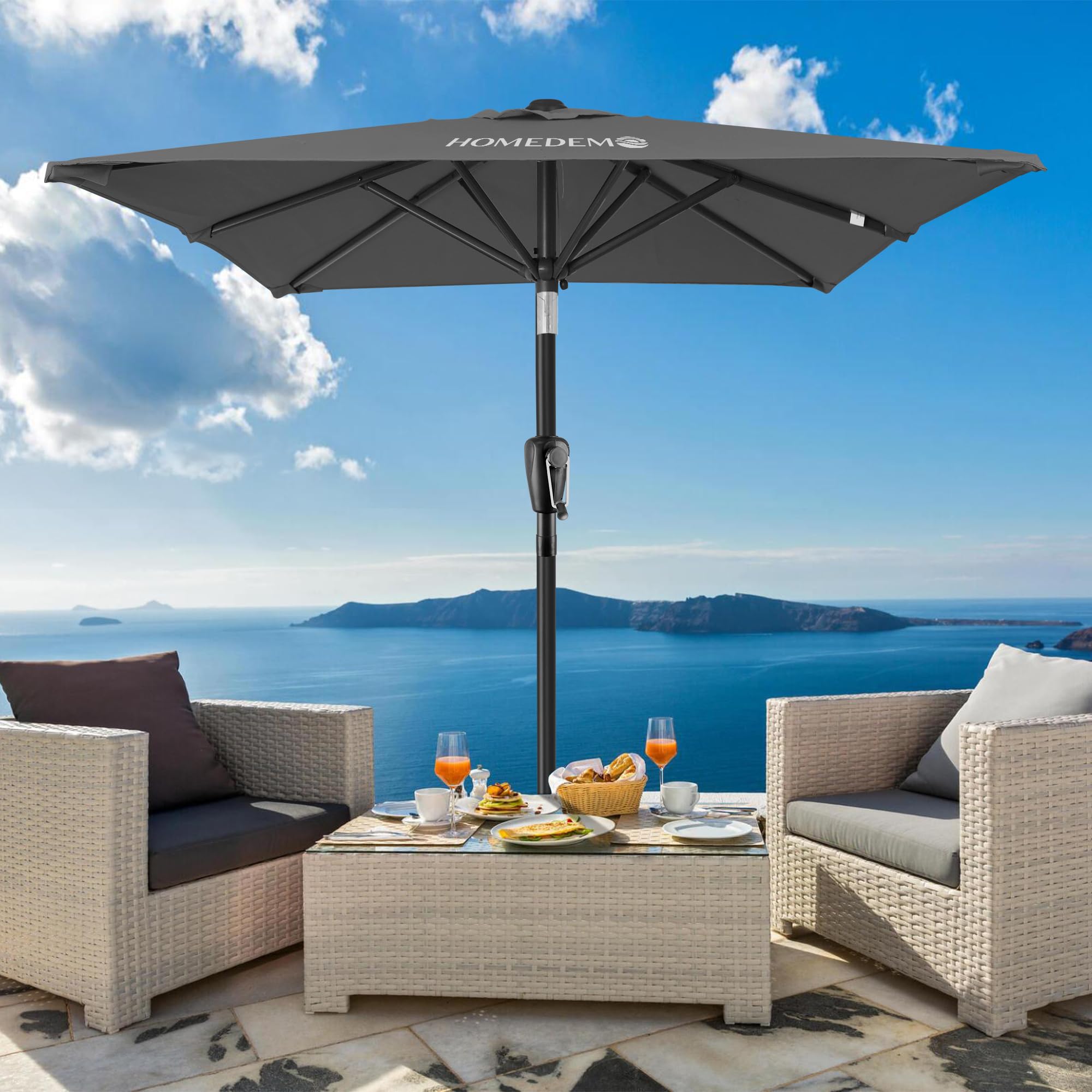 HOMEDEMO Parasol de Jardin Exterieur Inclinable Rectangulaire, Protection UV50+, pour Terrasse, Balcon, Piscine, Patio, 210x140cm Gris Foncé