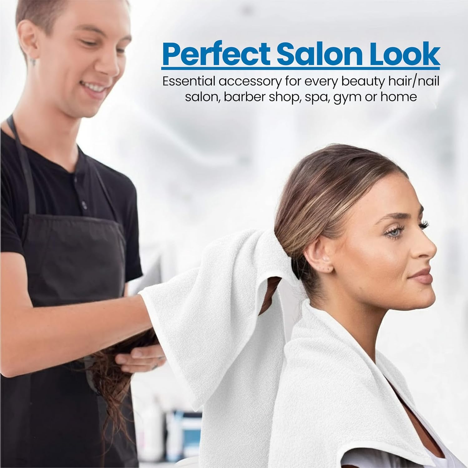 White Salon Towels - 16 x 27 Inch Soft Cotton Hand Towels for Hair Stylists, Barbers & Spas - Quick Dry, Durable Towel for Facial, Pedicure, Manicure & Massage Use - Pack of 12