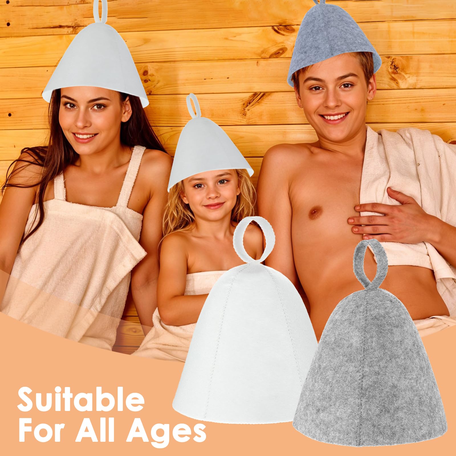 Lot de 2 bonnets de sauna en feutre de laine - Bonnet absorbant - Accessoire sauna universel (gris, blanc)