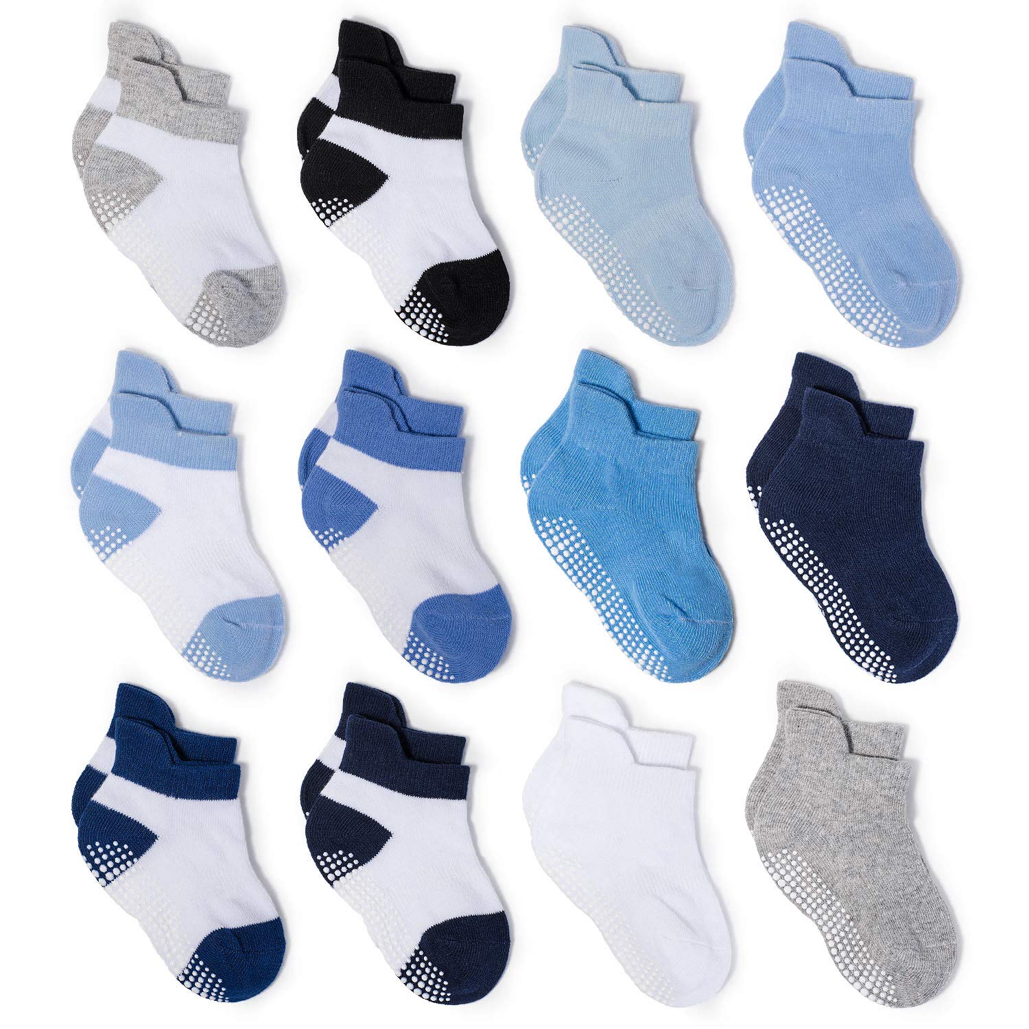 Zaples Baby Non Slip Grip Ankle Socks with Non Skid Soles for Infants Toddlers Kids Boys Girls