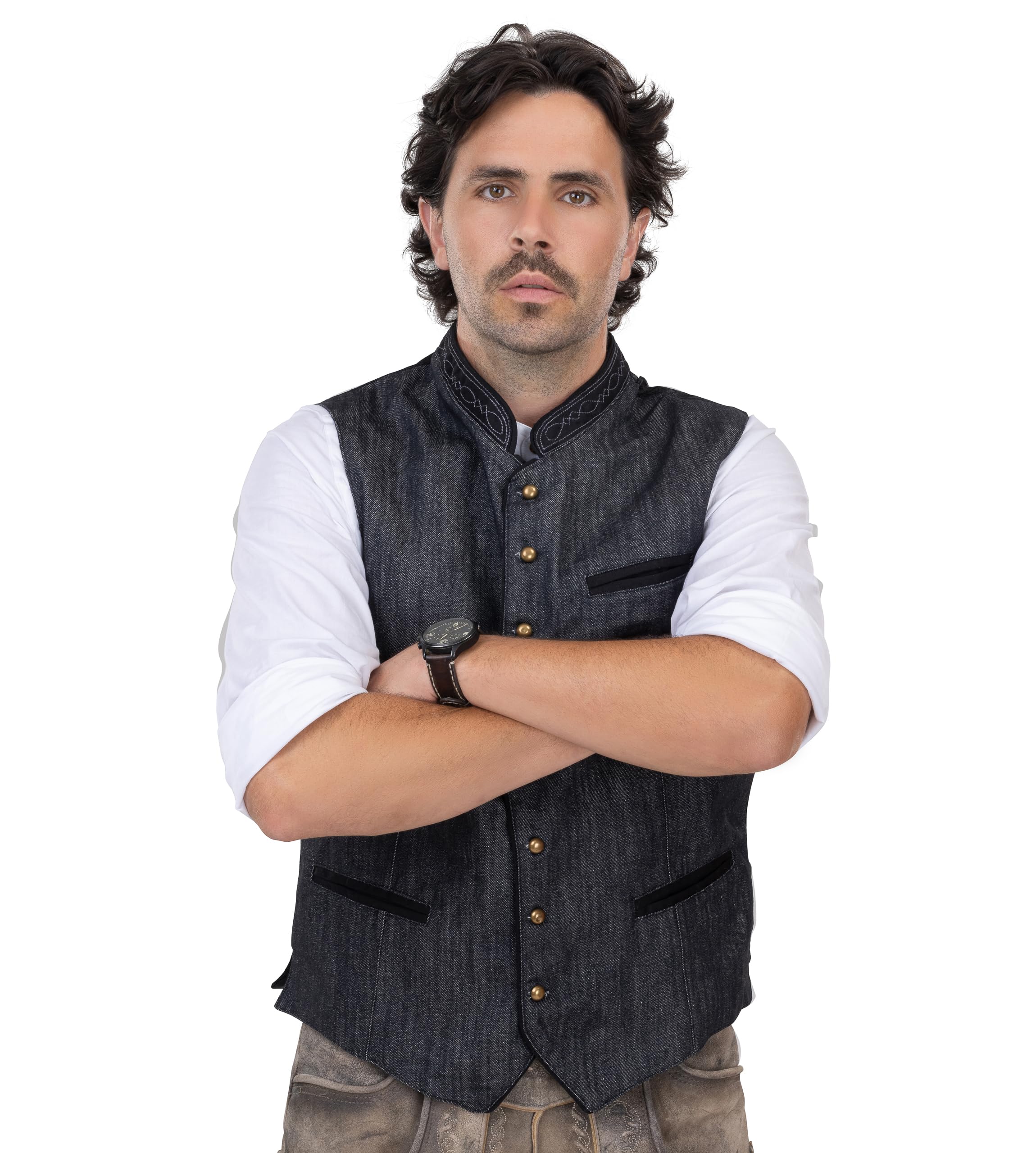 Schöneberger Trachten, gilet tradizionale da uomo, in pelle, stile Oktoberfest, stile vintage