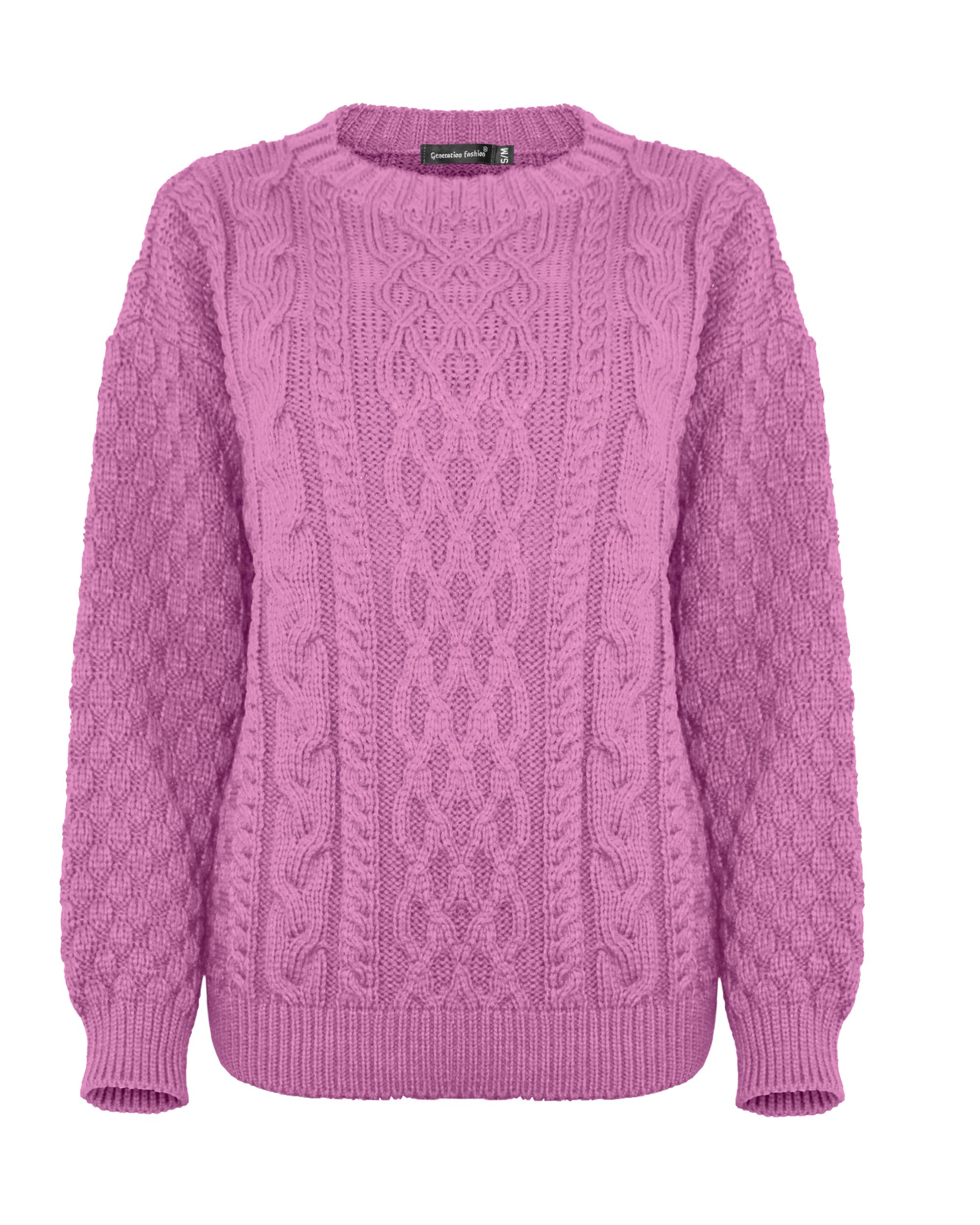Generation Fashion New Women Ladies Crew Neck Knitted Long Sleeves Warm Chunky Sweater Formal Everyday CasualCable Knit Jumper Tops Pullover[Dusty Pink,2XL]
