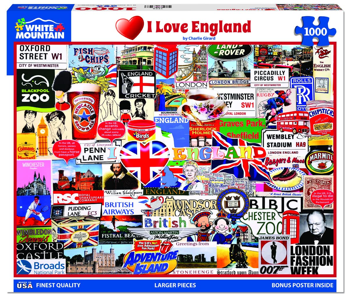 White Mountain 1000 Piece Jigsaw Puzzle British Landmarks Collage Puzzles with Large Pieces for Adults and Family 24"x30" - Image 2