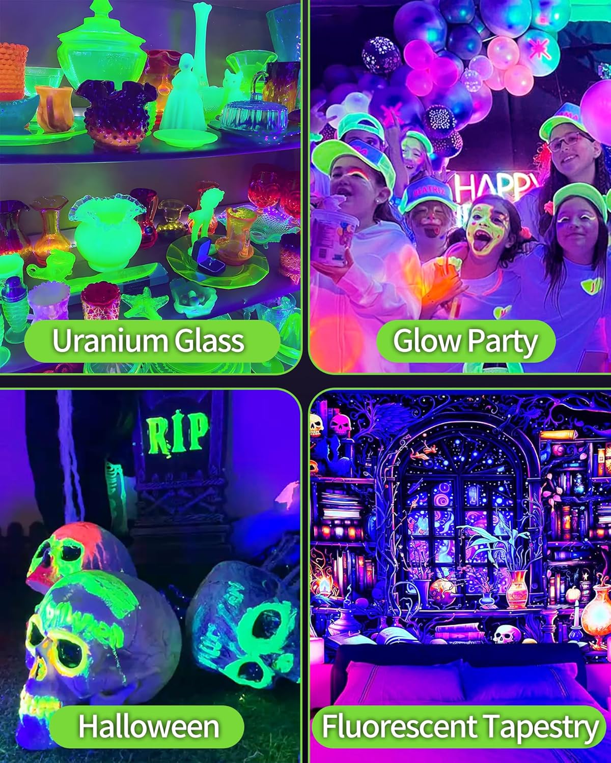 4 Pack 42W LED Black Light Bar, Blacklight Flood Light with 6ft Cord+Plug+Switch, Light Up 24x24ftx4 Area, for Halloween Glow Fluorescent Party Bedroom Game Room Body Paint Stage