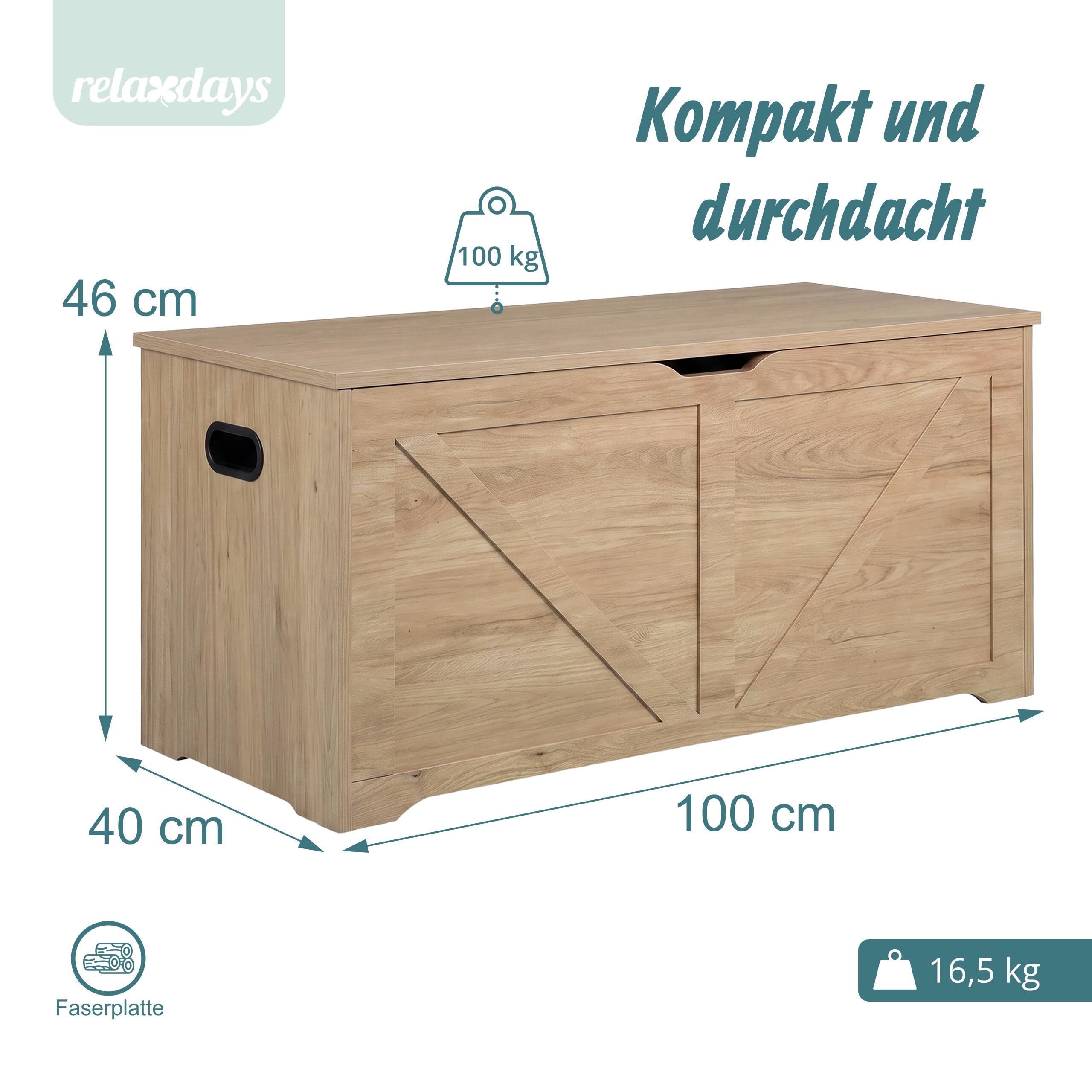 Relaxdays Sitzbank mit Stauraum, Deckel, HxBxT: 46 x 100 x 40 cm, hellgrau
