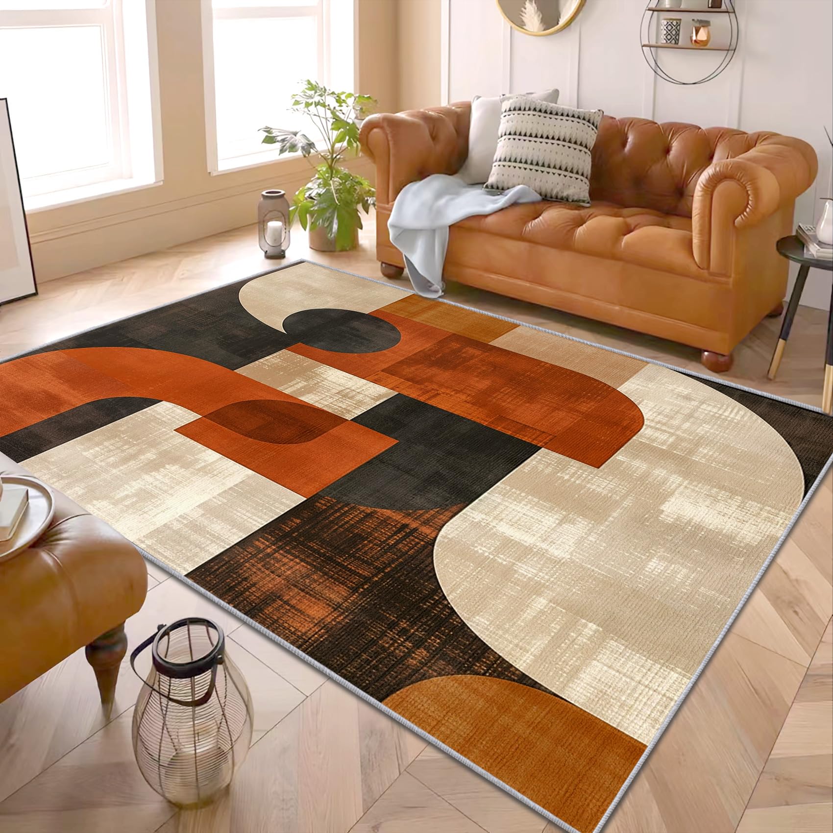 PaxGloz Mid Century Modern Rug - Earth Tone Geometric Rug, Brown Boho Mid Century Rugs for Living Room Bedroom, Washable Non Slip Soft Large Carpet, Patterned Area Rugs & Home Decor 160x230 cm