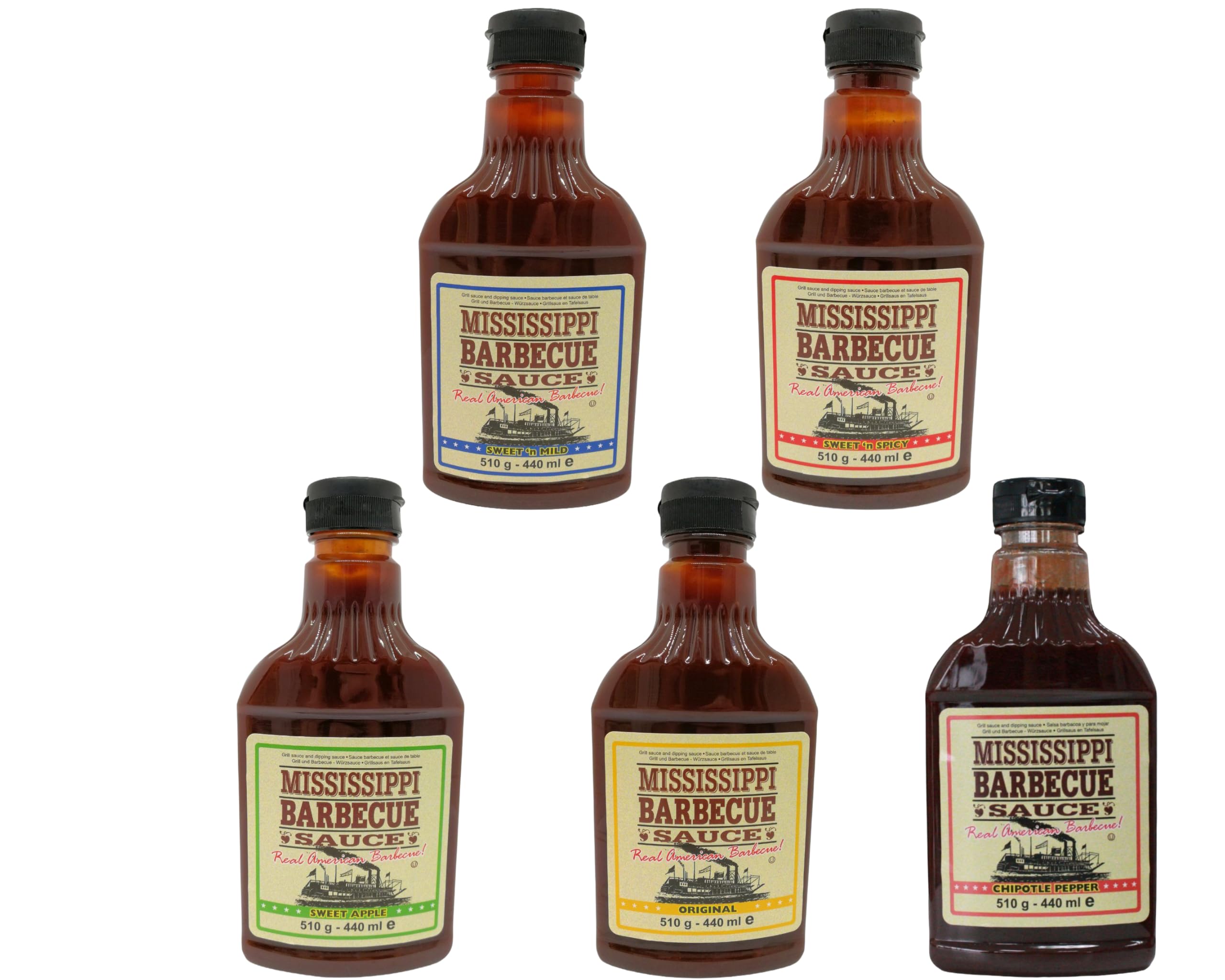Das Beste im Vorteilspack - 5 X Mississippi BBQ Saucen - 5 X 510g (gesamt 2250g) by The Fremont Company