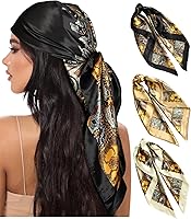 AWAYTR 35" Satin Head Scarves for Women - 3 Pack Silk Feel Square Bandanas, Hair Wraps, Headscarves