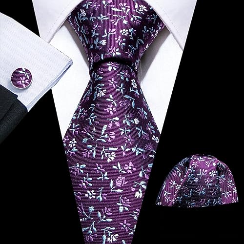 Miniatura 3 de Barry.Wang Conjunto de corbata de lunares para hombre, gemelos de pañuelo a cuadros, corbatas de moda, corbatas de boda y negocios