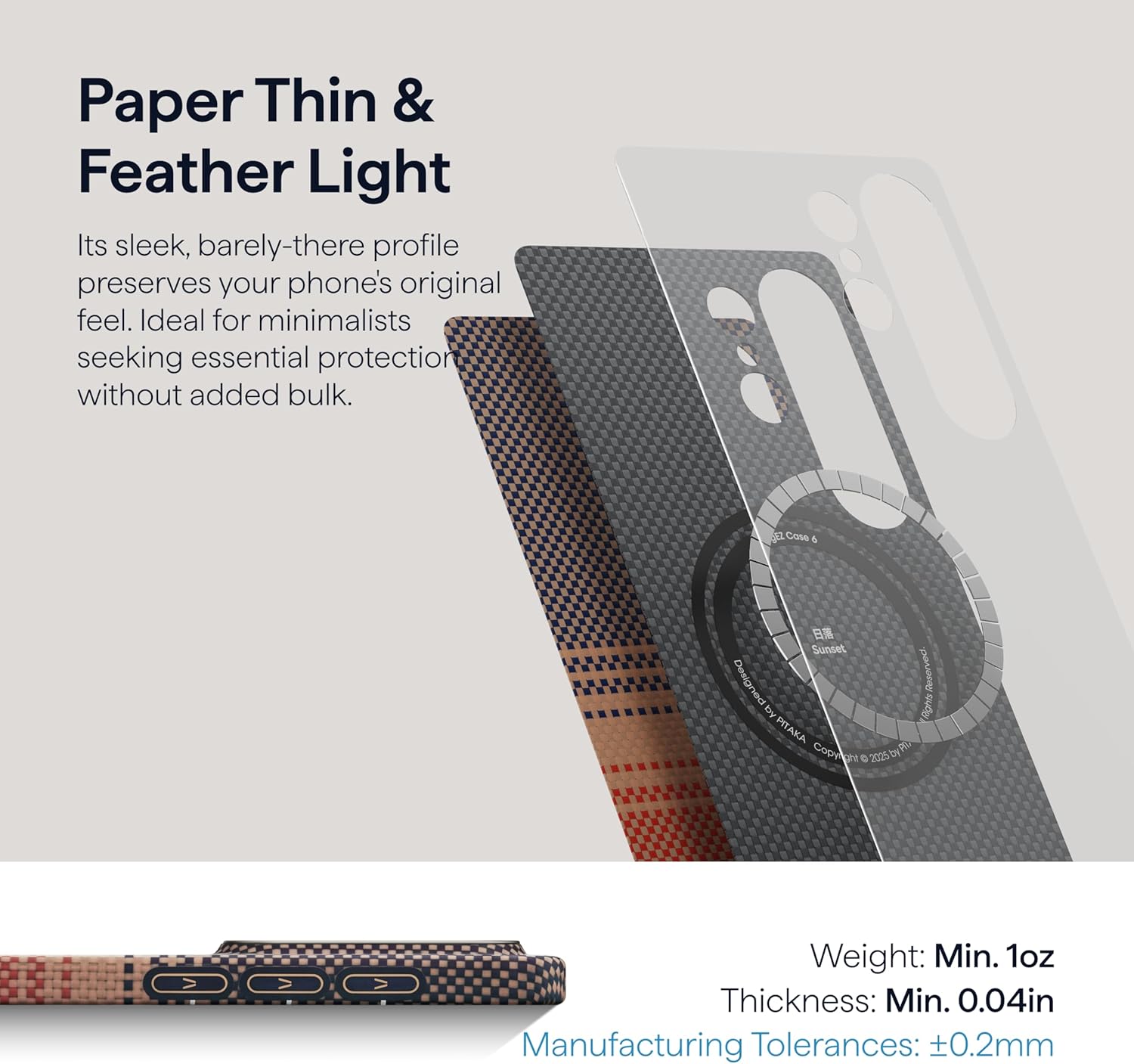pitaka for S26 Case, 6.3 Inch, Compatible with MagSafe, Ultra-Slim Samsung Galaxy S26 Case with Aaron Button, 1500D Aramid Fiber Woven [Edge Case - Sunset]