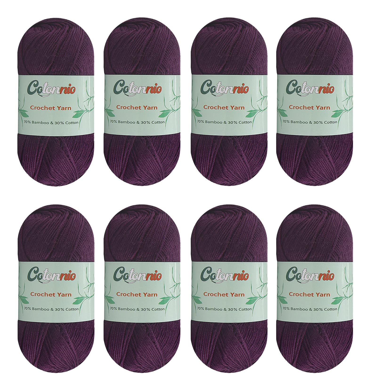 8 Skeins Crochet Knitting Yarn 70% Rayon derived from Bamboo, 30% Cotton Superfine Fingering Weight Sunny Cat Cotonnio Imported (Eggplant)