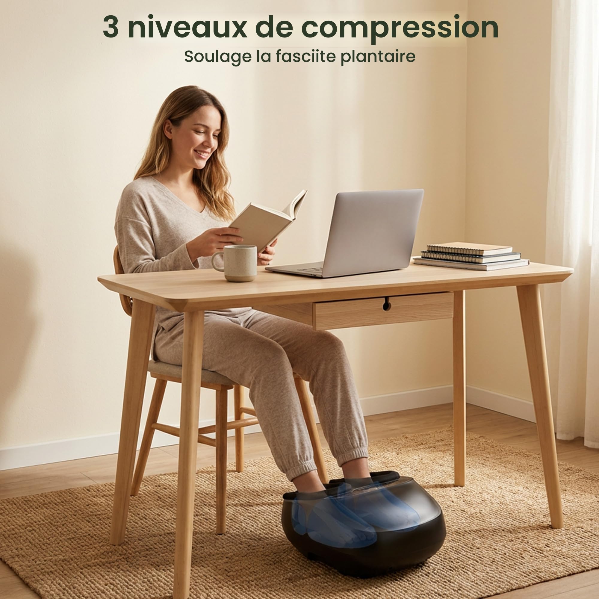 COMFIER Appareil de massage des pieds avec chaleur, appareil de massage Shiatsu pour fasciite plantaire, neuropathie, télécommande, fonction pause