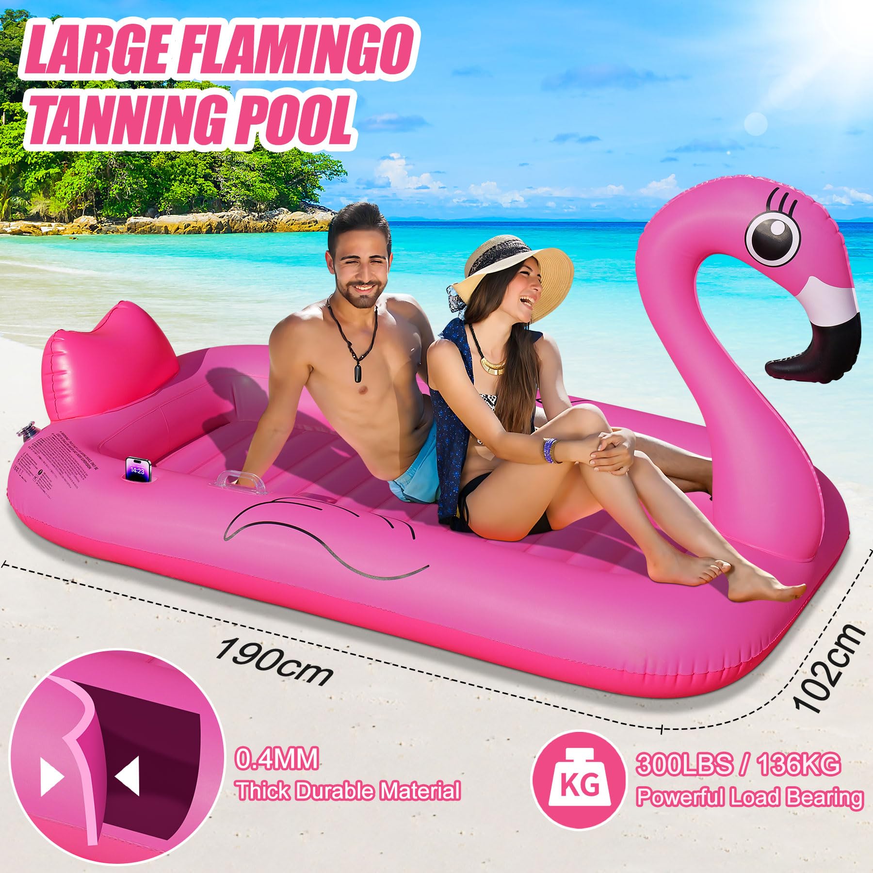 DeeprBling Colchoneta Piscina Adultos, Flotador Flamenco Hinchable Gigante con Soportes para Vasos y Teléfono, Colchoneta Playa Hinchable con Asas, Engrosada Colchoneta Hinchable Piscina de Bronceado