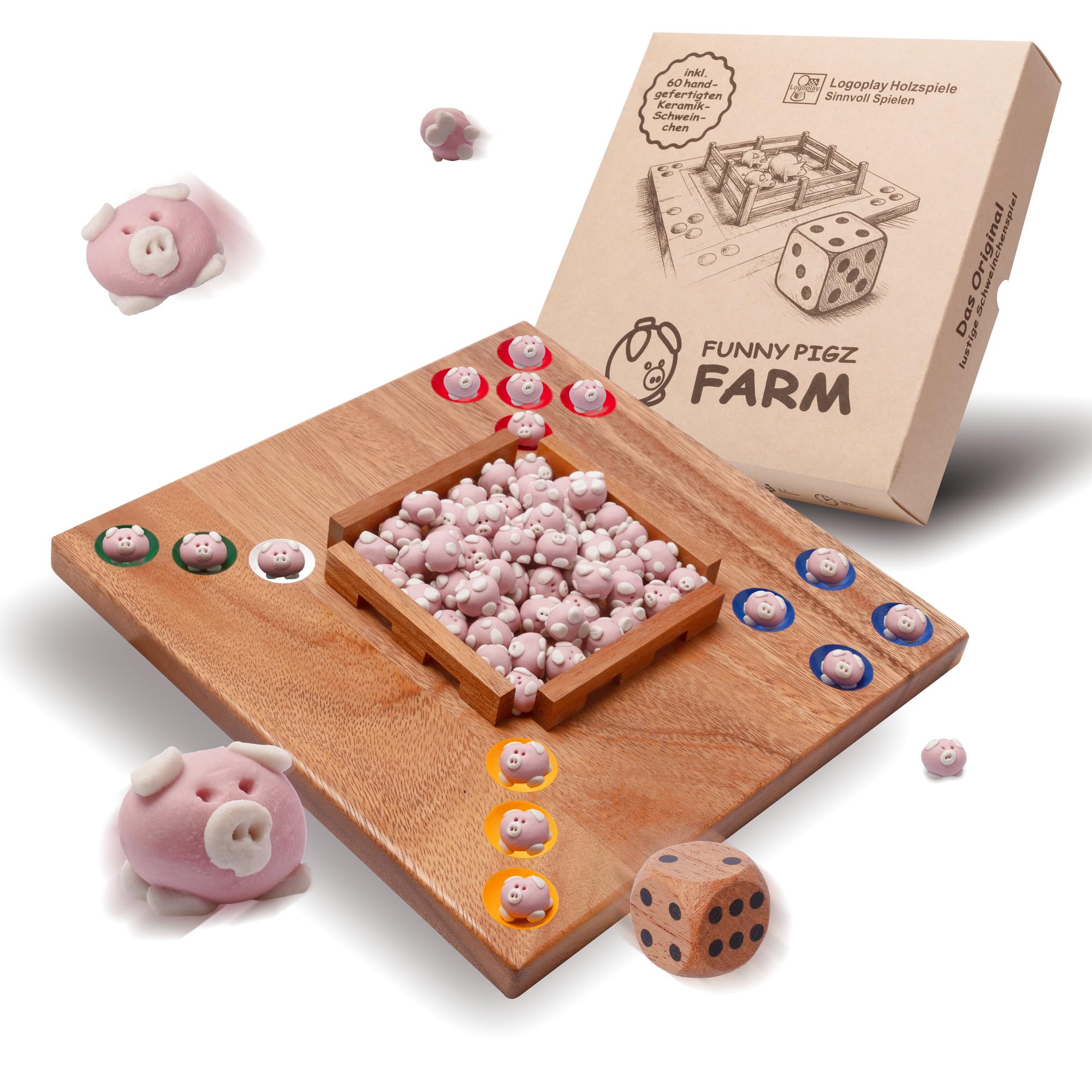 LOGOPLAY Oryginalna Funny Pig Farm – zabawna gra zręcznościowa z otwartym stajnią i ogrodzeniem | gra lądowa dla dzieci i rodziny | gra reakcyjna od 6 lat