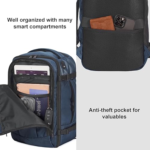 Miniatura 5 de ECOHUB Mochila de viaje para artículos personales con 13 bolsillos, bolsas de transporte para aviones, Azul, Negocios