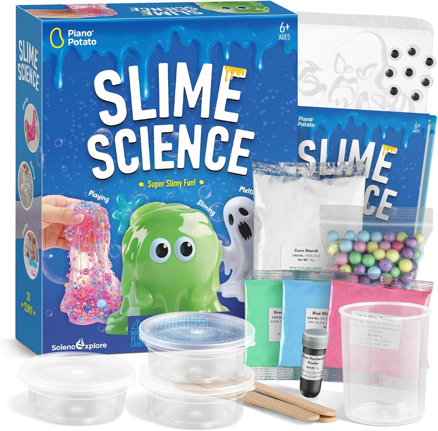 Slime Science Kit for Kids - DIY Slime Making Kit with 3 Colors, Ghost Mold, Foam Beads & Pearlescent Powder - STEM Educational Science Experiment Toy for Boys & Girls Ages 6+