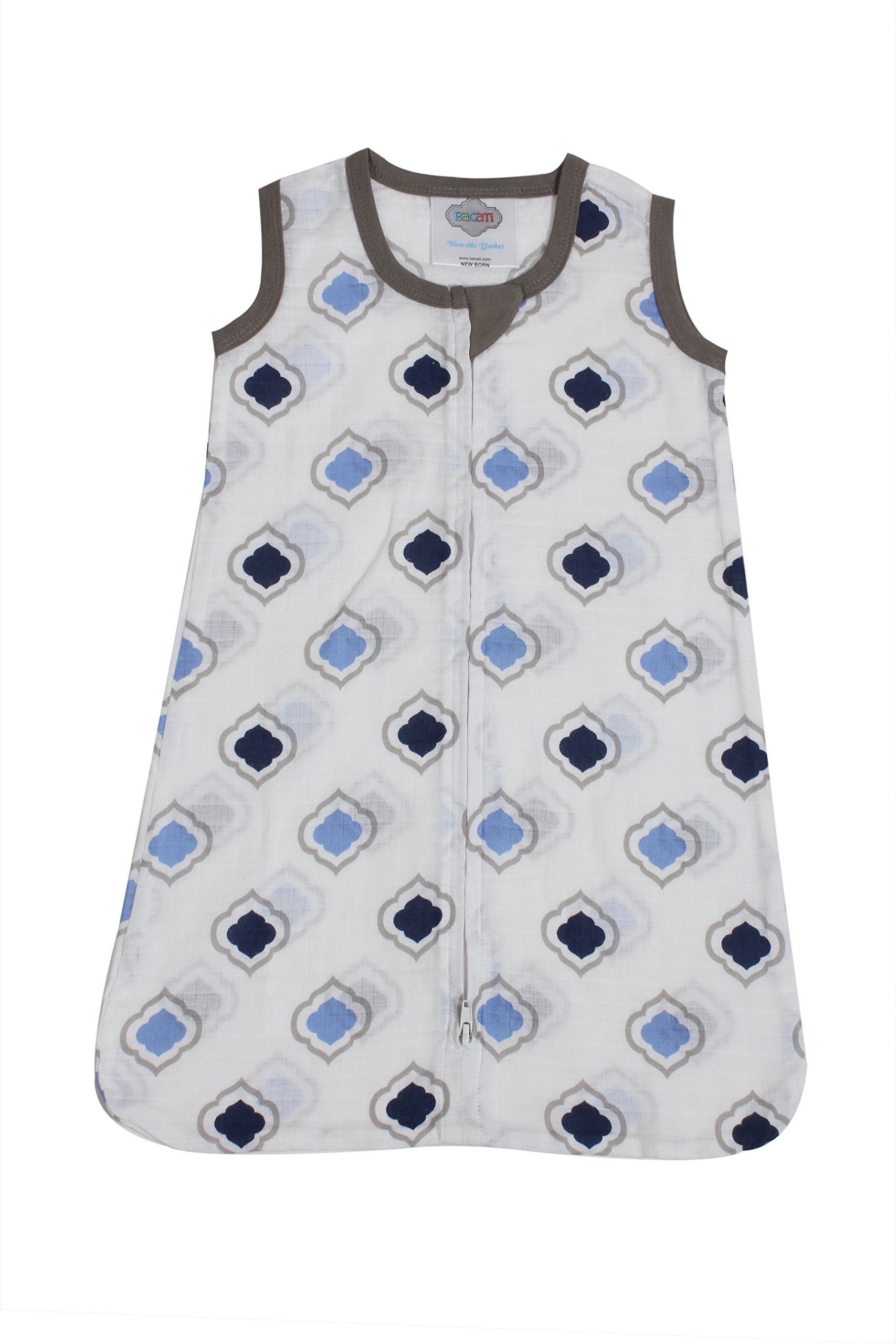 Bacati - Muslin Printed Sleeping Bag (Wearable Blankets) (Small, Moroccan Tiles Blue/Grey)