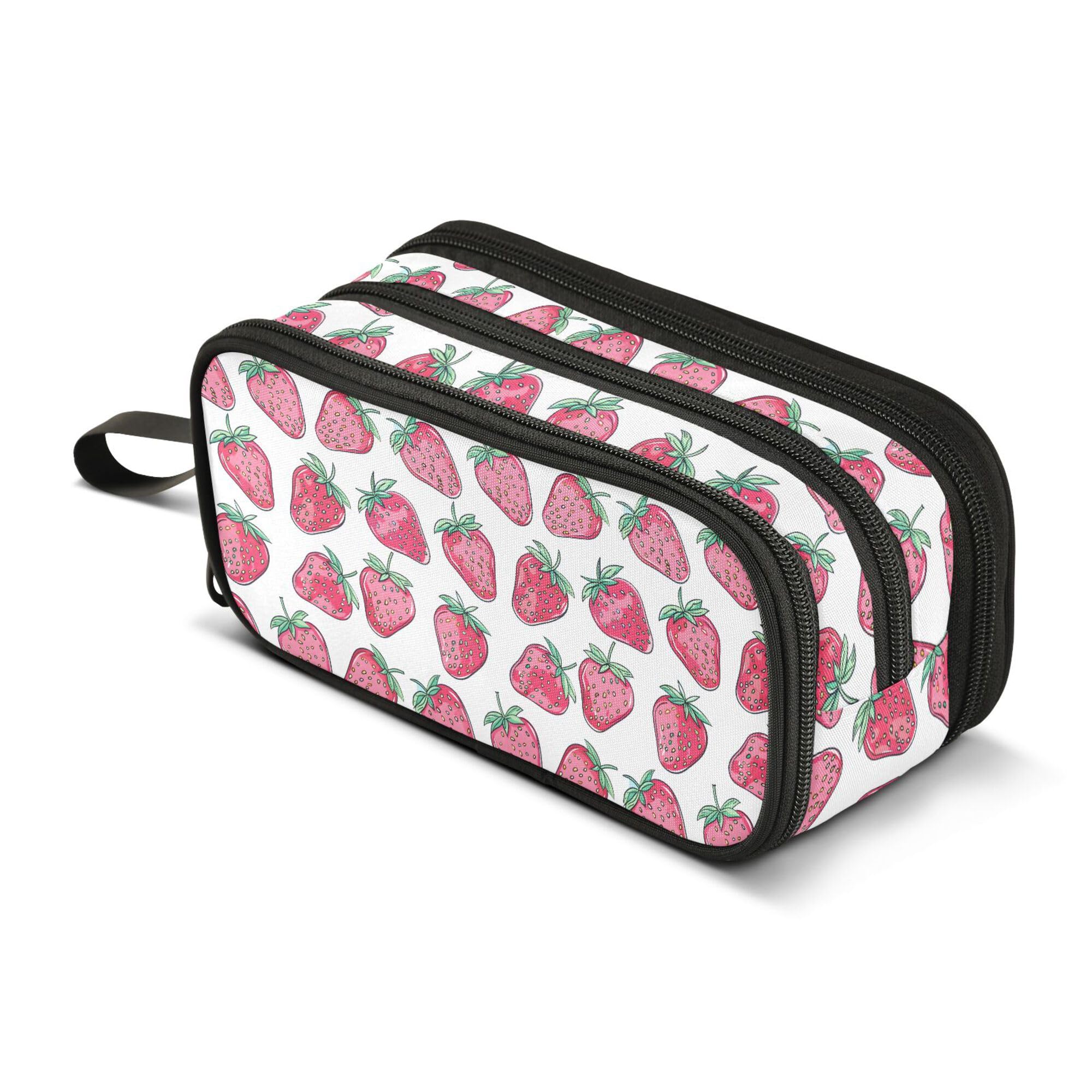 Large Pencil Case, Big Capacity Pencil Bag Pen Pouch Holder 3 Compartments, Strawberries School Office Supplies Stationery Makeup Bag Storage Organizer for Students Girls Boys Women Men