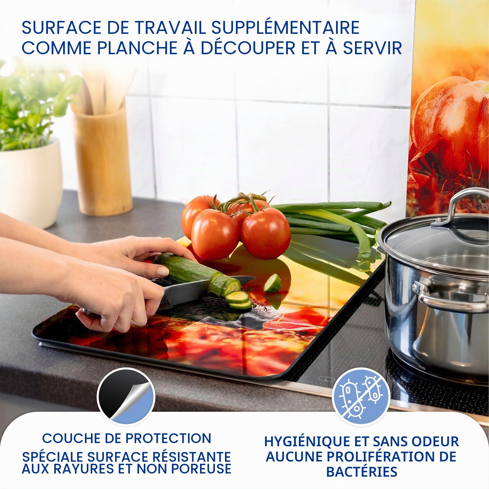 WENKO Plaque de Recouvrement Universelle Mod Automne, réglable en hauteur pour tous types de cuisinières, planche à découper et protection anti-éclaboussures, verre, 30 x 52 cm, 2 pièces
