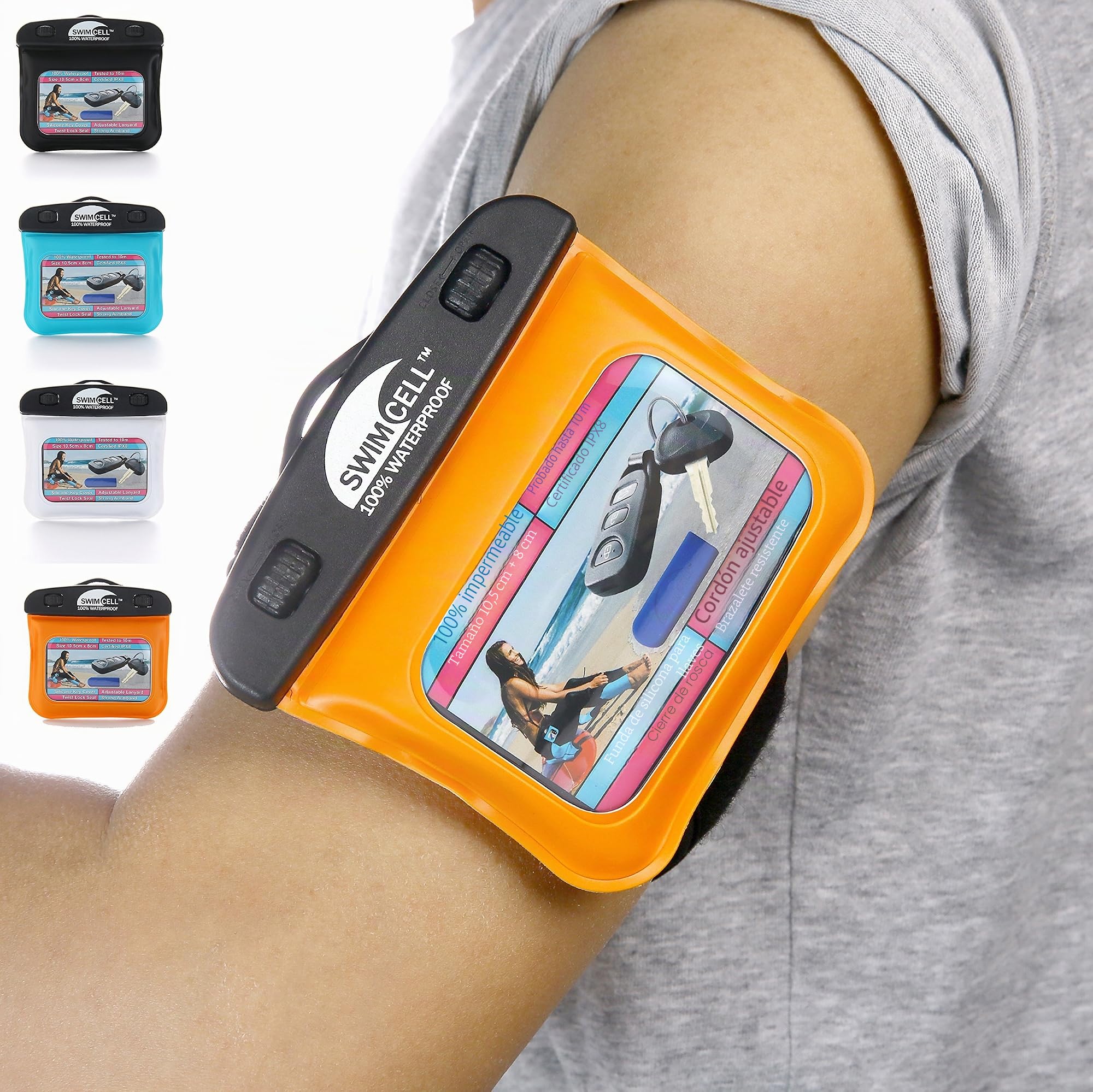Funda Impermeable De Llave Coche para Natación – Funda para Llaves, Llavero, Dinero MP3. Brazalete Ajustable Y Cordón para Cuello Brazo Muñeca O Tobillo para Nadar Surfear Y Correr. IPX8.