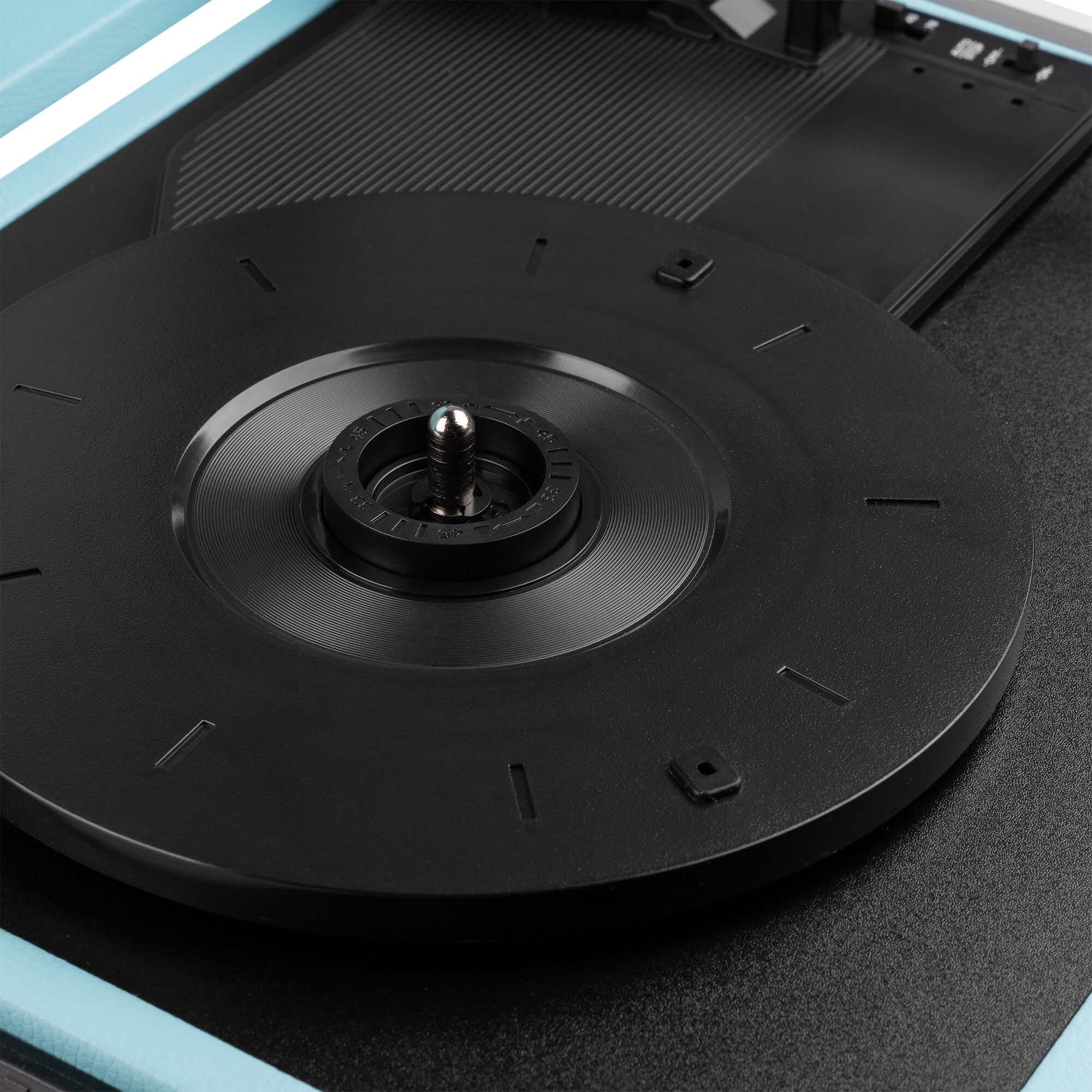 Audizio RP111BL Tocadiscos Retro en Maleta Azul con Altavoces Integrados, 3 velocidades 33/45/78 RPM, Cartucho cerámico, Salida RCA, Entrada Auriculares, portátil y Elegante
