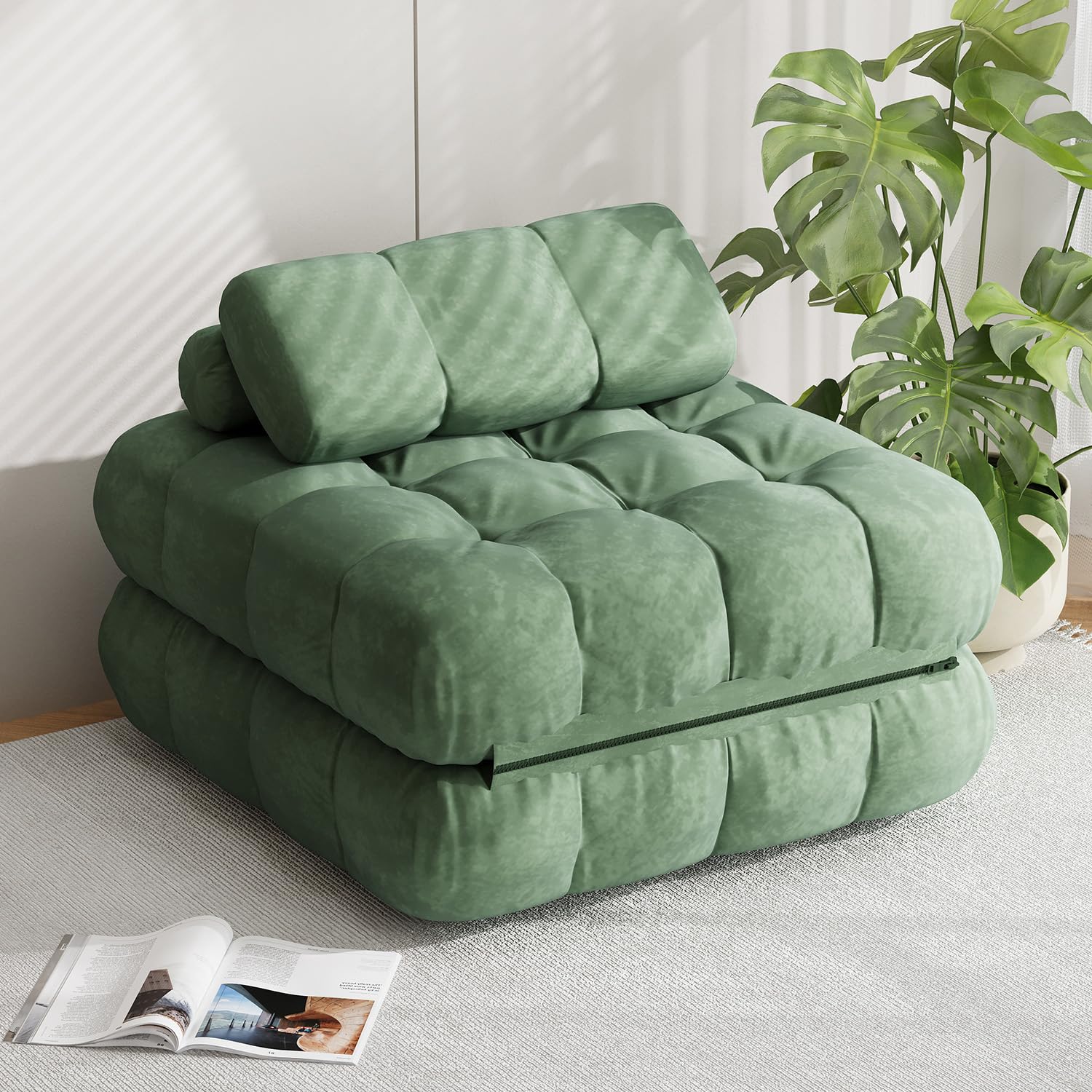 DSNAPE Single Folding Futon Sofa Bed, Convertible Sleeper Chair Bed with Pillow, Comfy Foldable Floor Mattress, Portable Fold Out Lounge Couch for