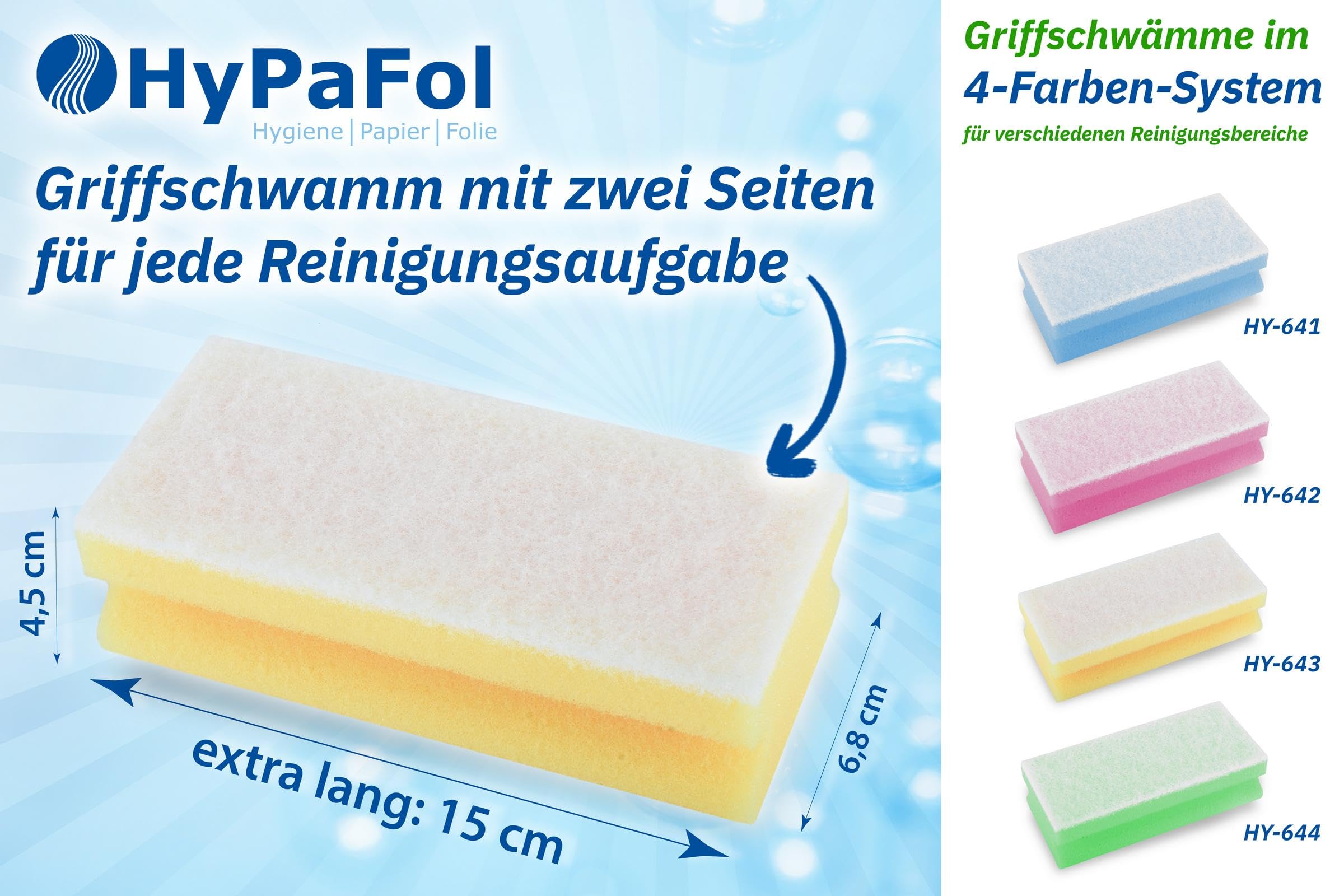 HypaFol Schwamm für Möbel in blau-weiß 120 Stück I Sanfter Putzschwamm für empfindliche Oberflächen I Reinigungsschwamm für Türen, Fensterbänke, Tische & Stühle I XL Griffschwamm mit 5mm Scheuerseite