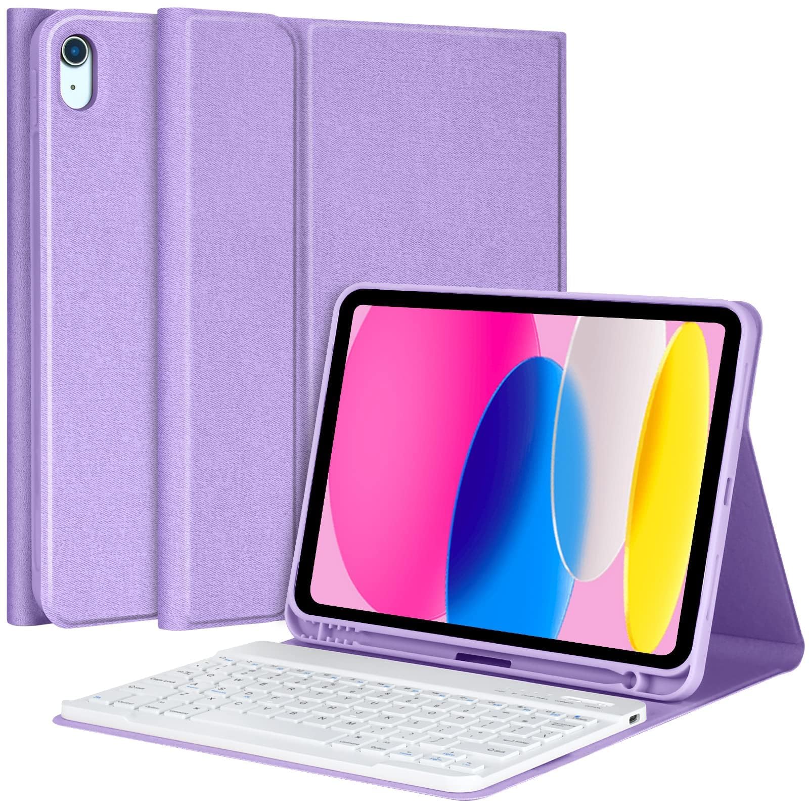 aMZCaSE QWERTZ - Funda para teclado para iPad de 10ª generación 2022, funda para teclado inalámbrico Bluetooth desmontable con soporte para bolígrafo, QWERTZ (morado)