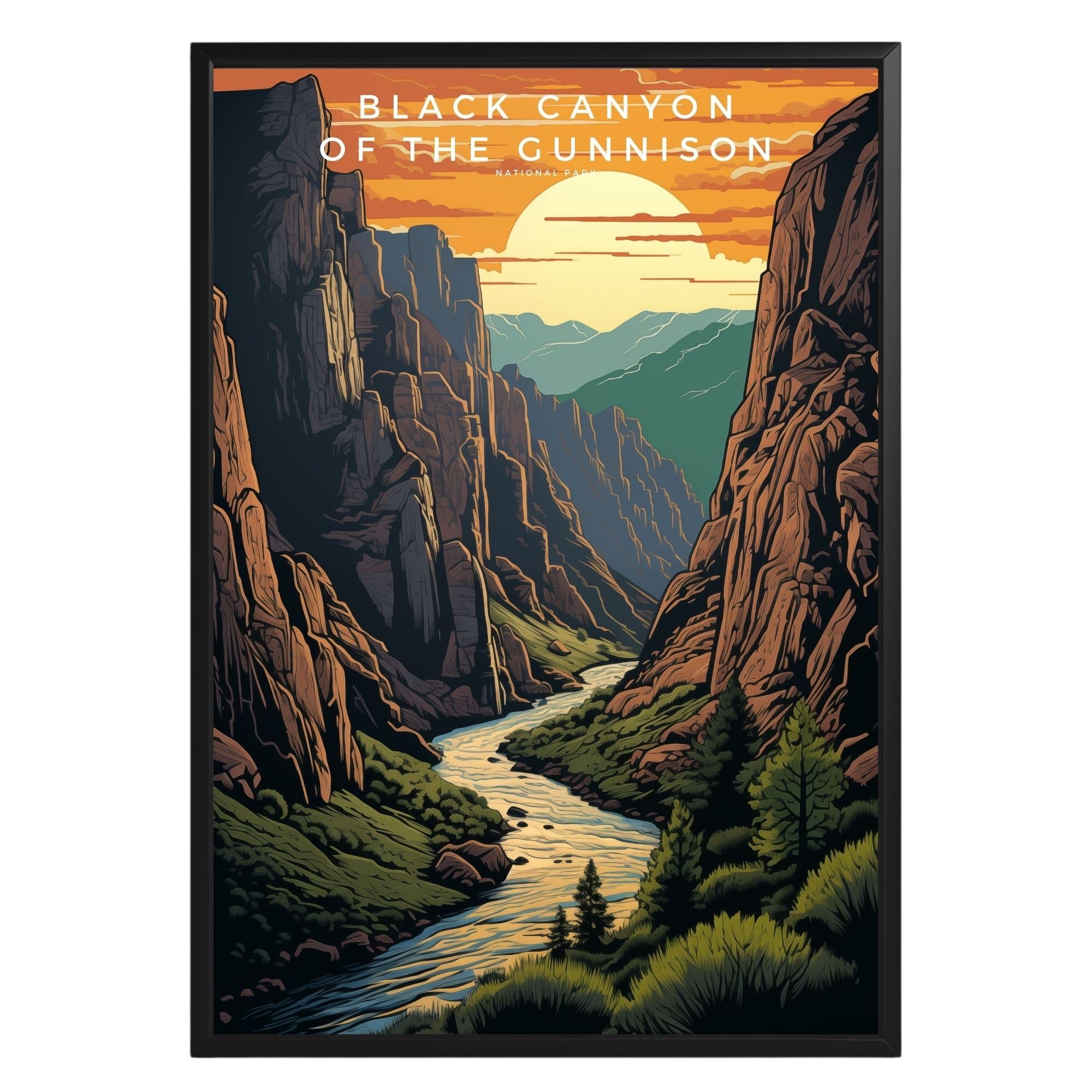 GroovyGrove Black Canyon of the Gunnison National Park Poster, Abstract Nature Landscape Wall Art, Retro National Park Wall Art Prints for Office,