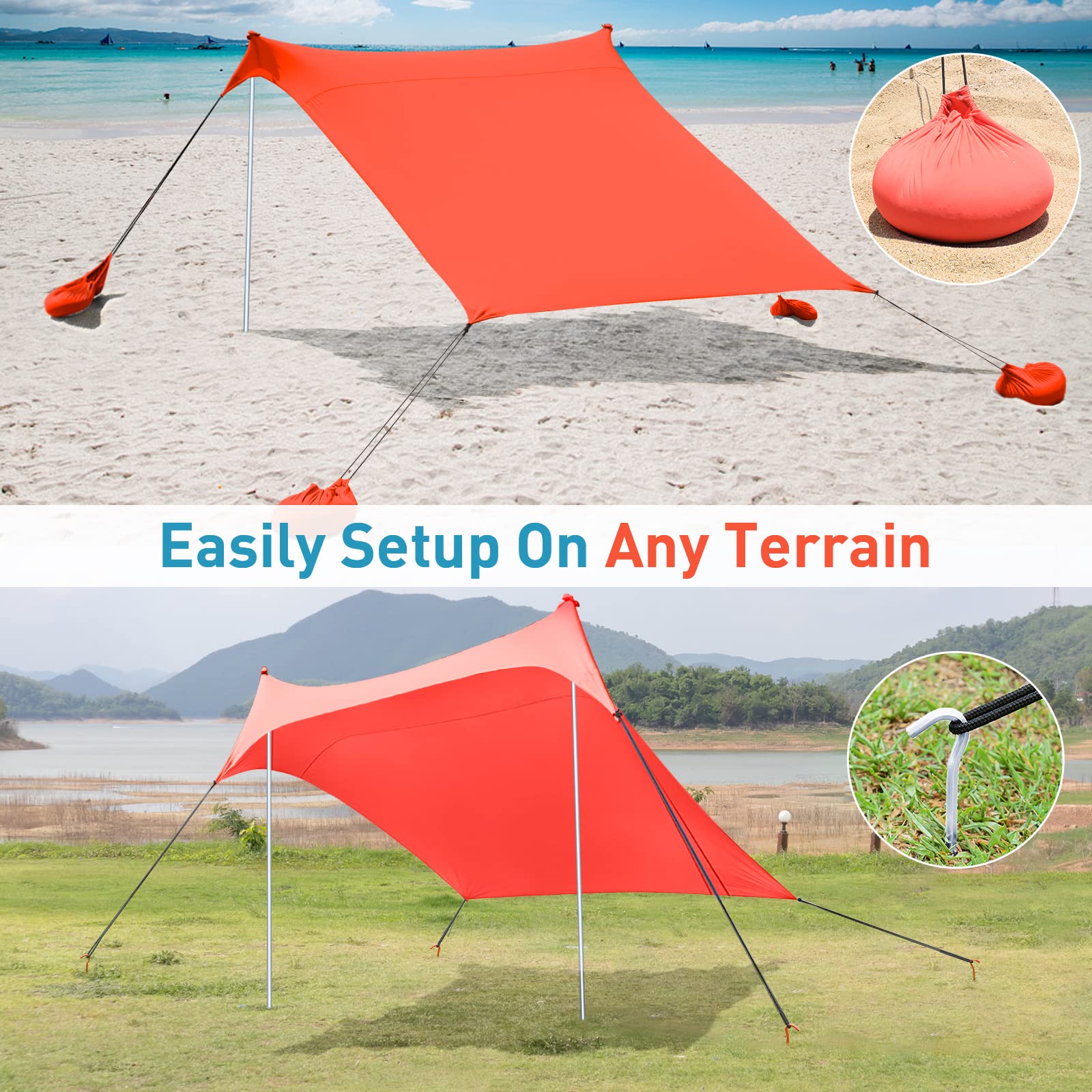 Relaxdays Pop-Up Strandzelt - UV Schutz 50+ Für 2-3 Personen