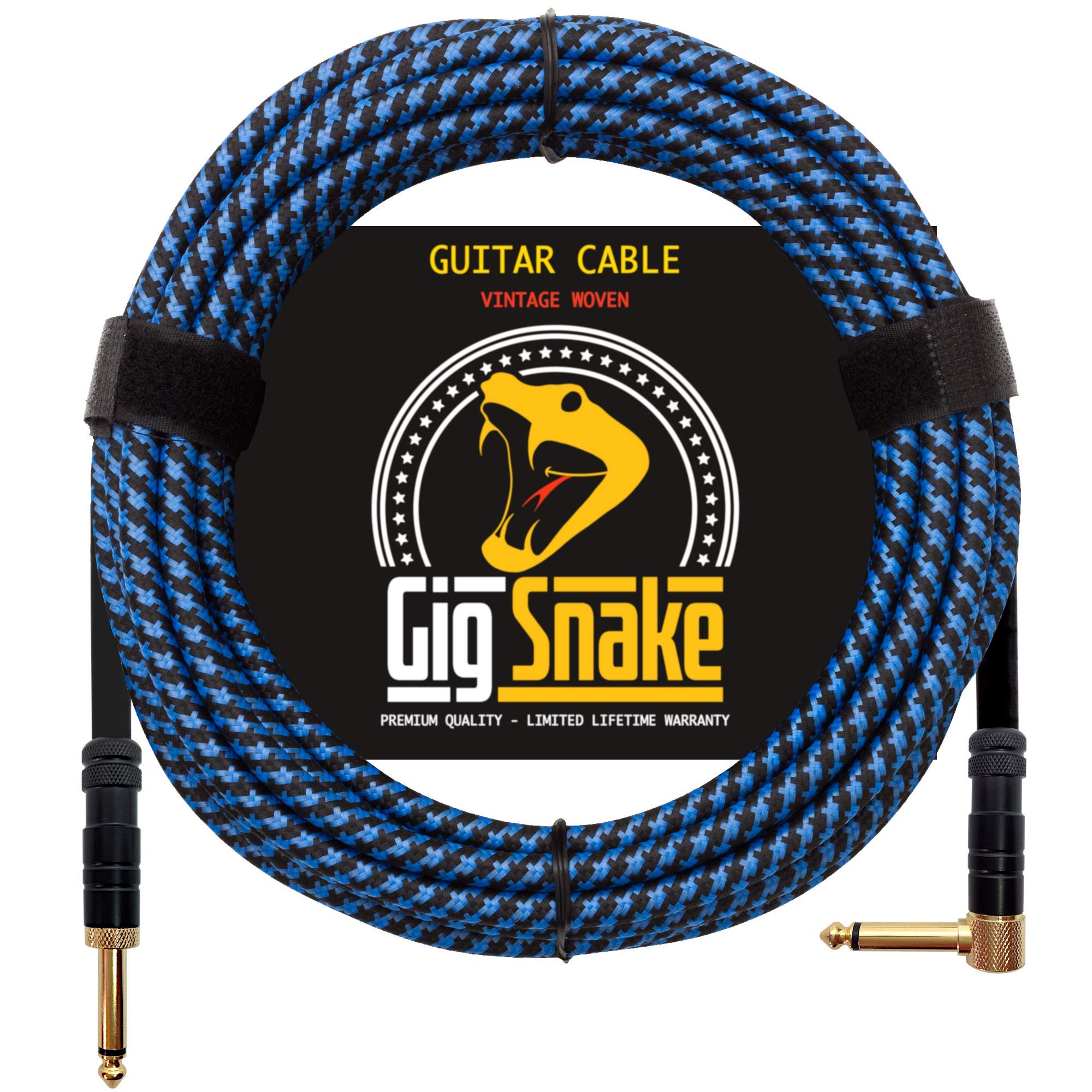 Gig Snake20 ft Blue Guitar Cable - 1/4 Inch Right Angle - Professional Quality Electric Guitar Cord - Low Noise - Reliable Cords for a Clean Clear Tone