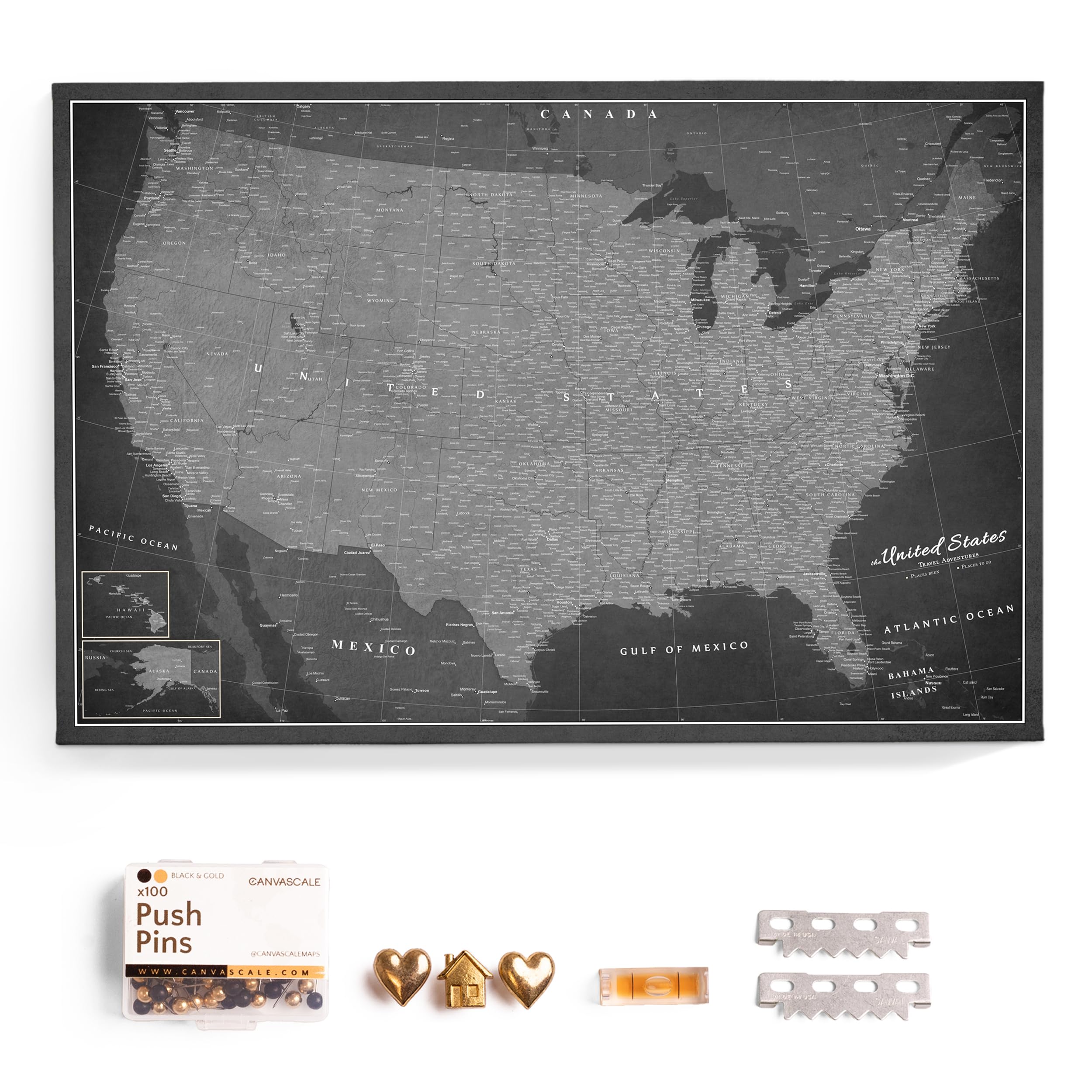 USA Map Canvas Wall Art with Cork Pin Board – Decorative Push Pin Travel Map for Home, Office, Living Room, Bedroom (150x100cm - Pattern 07)