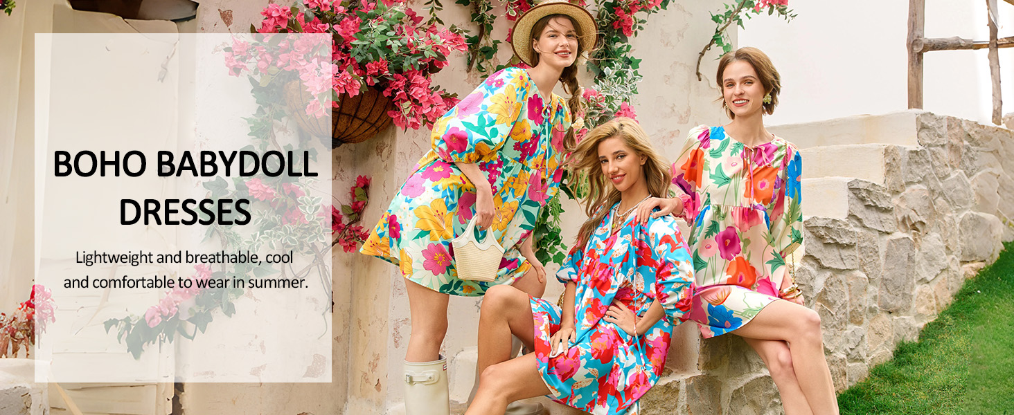 boho babydoll dress Yousify Floral for Women V Neck Drawstring Puff Sleeve Summer Loose Fit Mini Dress with Pockets A-White at Amazon Women's Clothing store Finished with a flowy Select Suit Size:EU56/US46 Women's Chocolate Satin Boat Built-In Shapewear