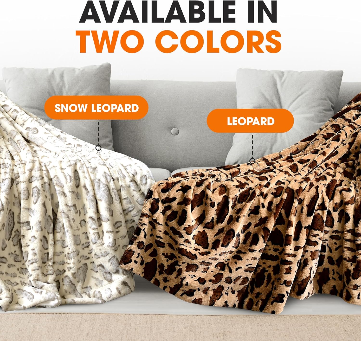 Cheer Collection Animal Print Faux Fur Blanket - Luxurious Fluffy Blankets for Couch & Bed - Machine Washable - 50" x 60" inches - Snow Leopard