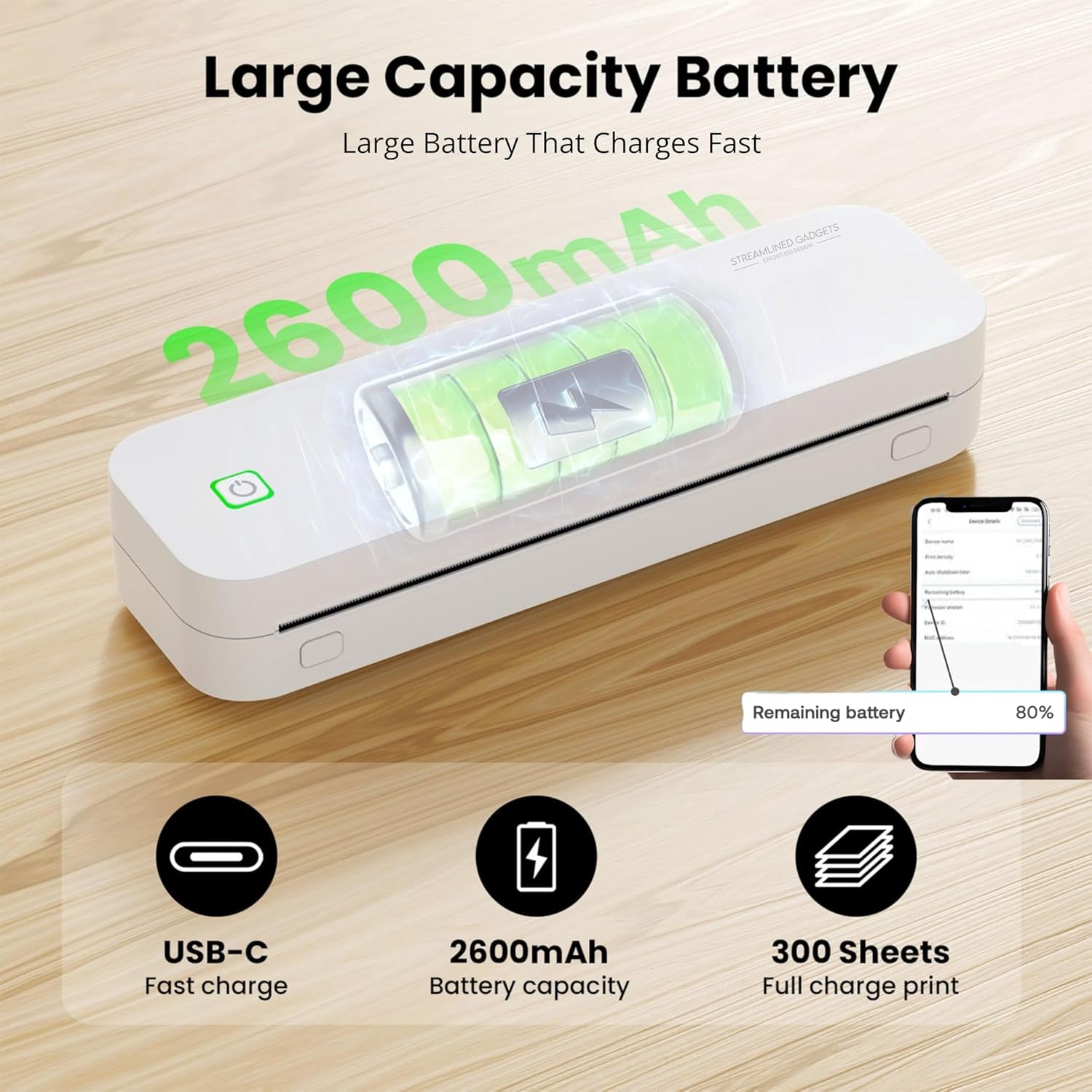 2025 Portable Wireless Inkless Thermal Printer – Bluetooth Mobile Printer for iPhone, Android, Laptop, Tablet for Home and School– 8.5”x11” w/Free Shockproof Case & 3 Rolls Thermal Paper