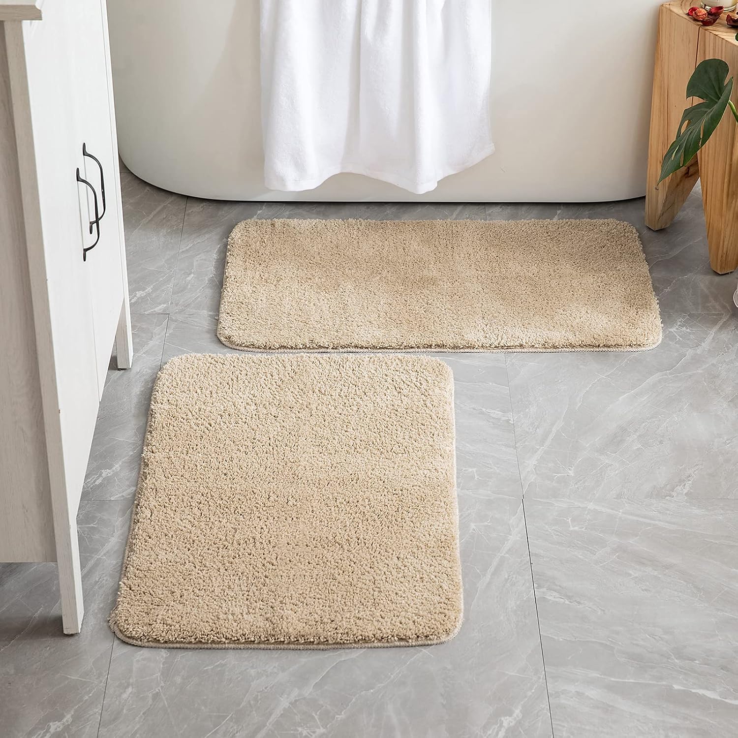 MIULEE Bath Mat Set Non Slip Bathroom Mat Sets 2 Pieces Shower Mat Absorbent Bathroom Rug Large Rug Door Mat Inside Kitchen Rugs Carpet Mat for Bathroom Bedroom Kitchen Entrance 40x60 cm Beige