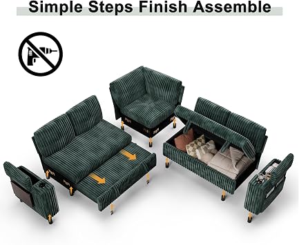 Vipbear Premium 86 Modular Sectional Pull Out Sleeper Sofa Bed,Green