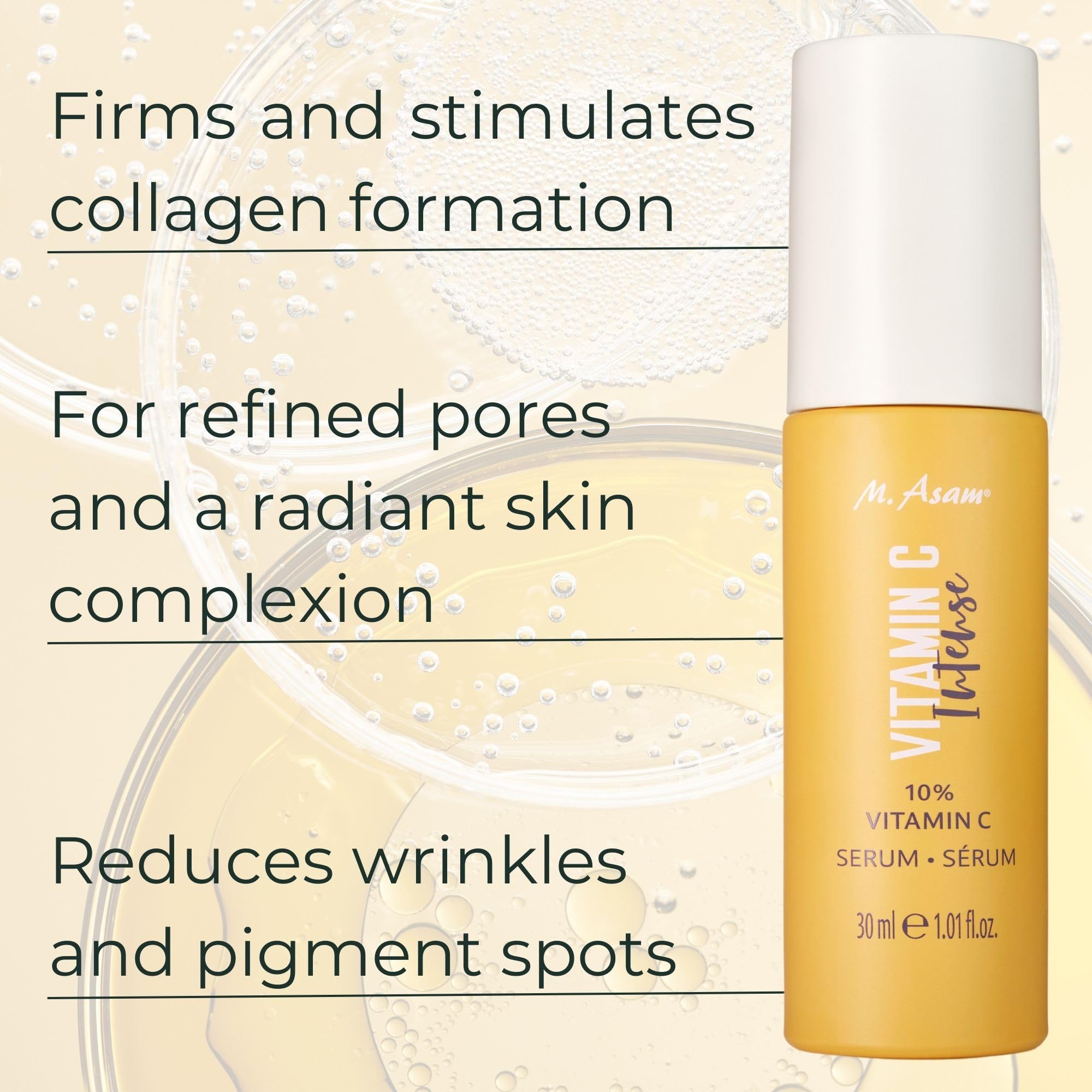 M. Asam Witamina C Intense 10% Serum (30ml) | Przeciwstarzeniowe serum do twarzy z 10% witaminą C i ekstraktem z camu-camu do naturalnego tworzenia kolagenu