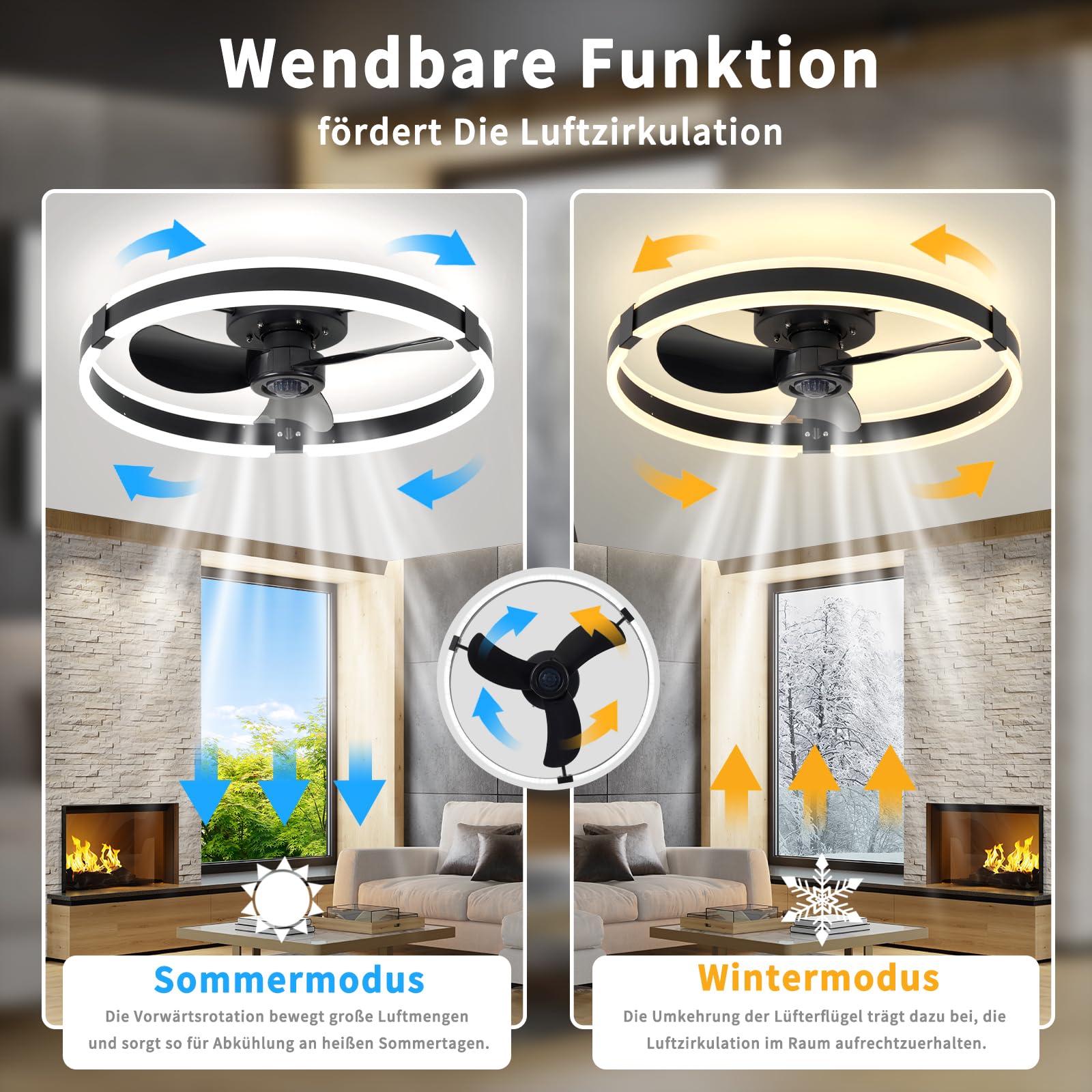 Deckenventilator Mit Beleuchtung,50cm lampe mit ventilator Und Fernbedienung,50W,4000Lm LED Dimmbare deckenleuchte mit ventilator,DC,Timer, Deckenlampe Mit Ventilator Für Schlafzimmer Wohnzimmer