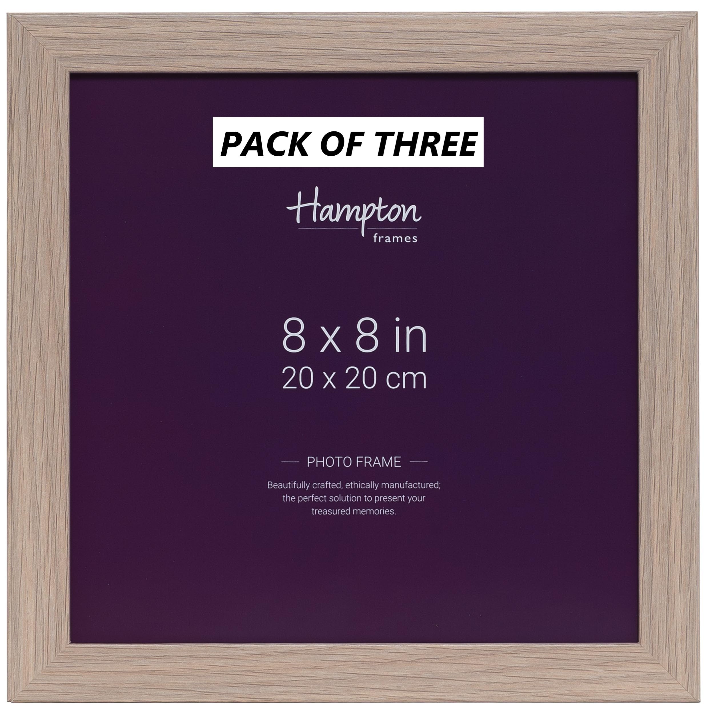 Hampton Frames Oak Effect Sorbonne 8X8 (20X20cm) Pack Of 3 Picture Frame Acrylic (Non-Glass) Sor88ngx-3Pk