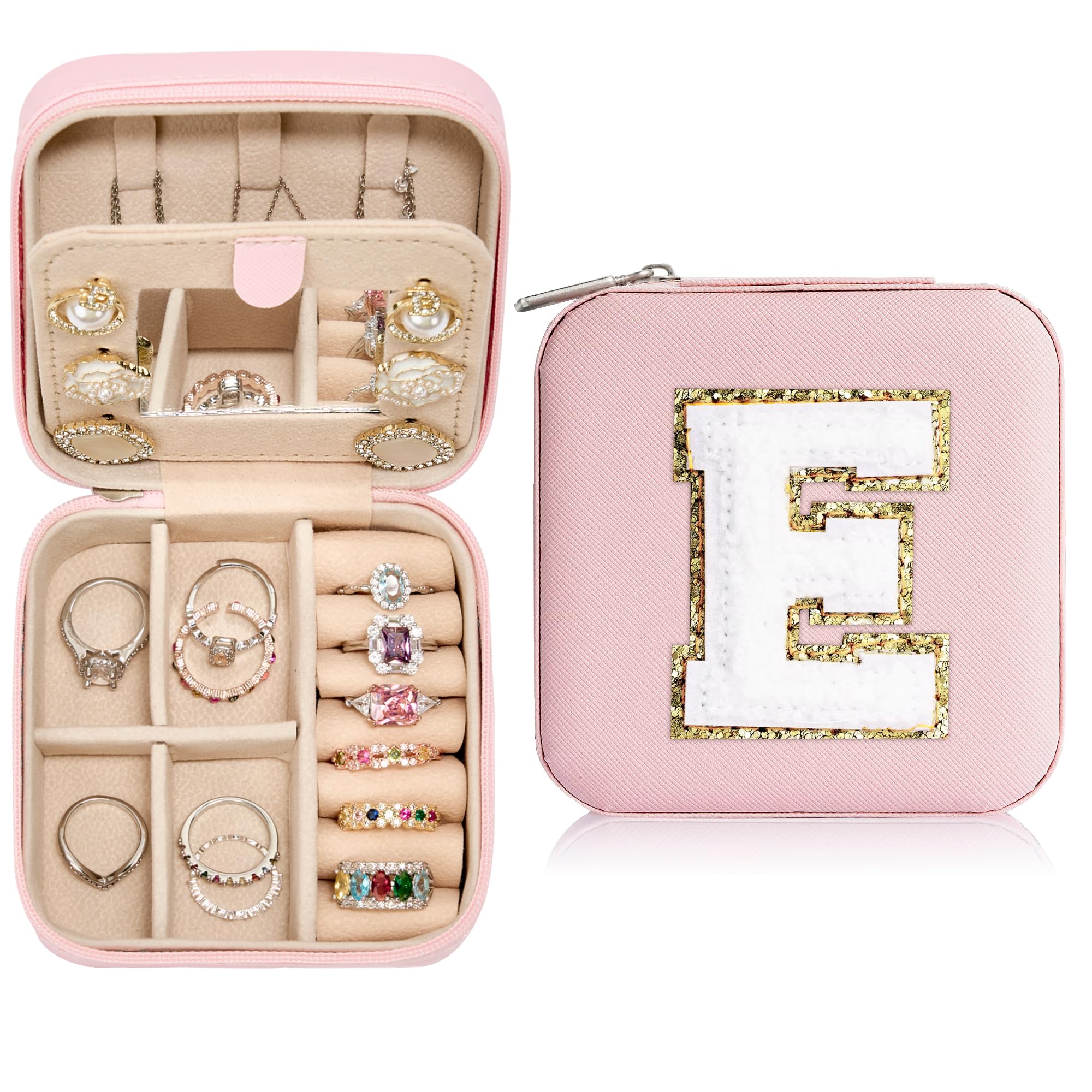 Nayno Travel Jewelry Box, Travel Jewelry Case Organizer, Small Gifts for Women, Mini Initial Jewelry Case, Trendy Stuff Birthday Bridesmaid Gifts for Womens,Accessories for Girls