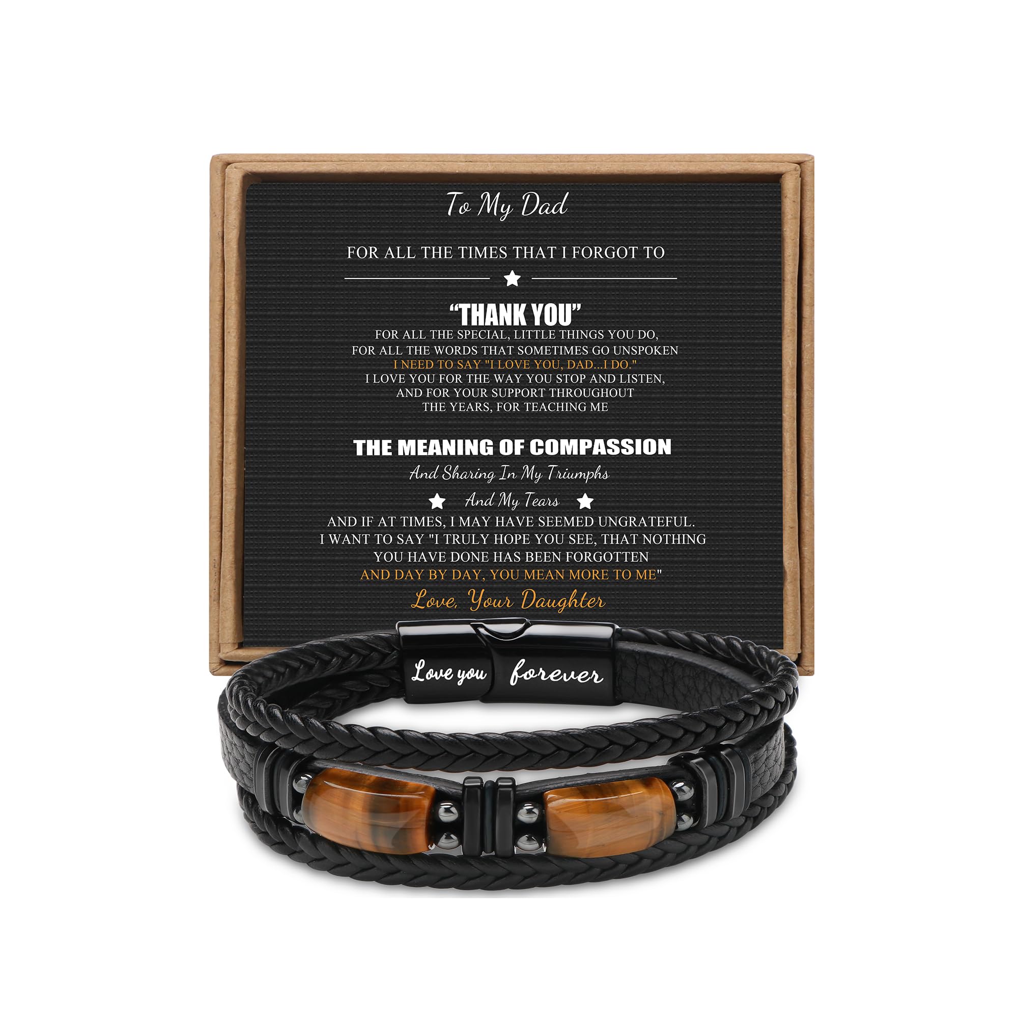 Gifts for Men Leather Bracelets With Tigers Eyes Love You Forever Bracelet