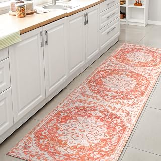JONATHAN Y Machine Washable Orange/Cream Runner Rug 2X10 ft, ASA Ornate Medallion for Living Room, Bedroom, Kitchen, Office, Easy-Cleaning, High Traffic, Pet-Friendly, Non-Shedding (WSH108A-210)