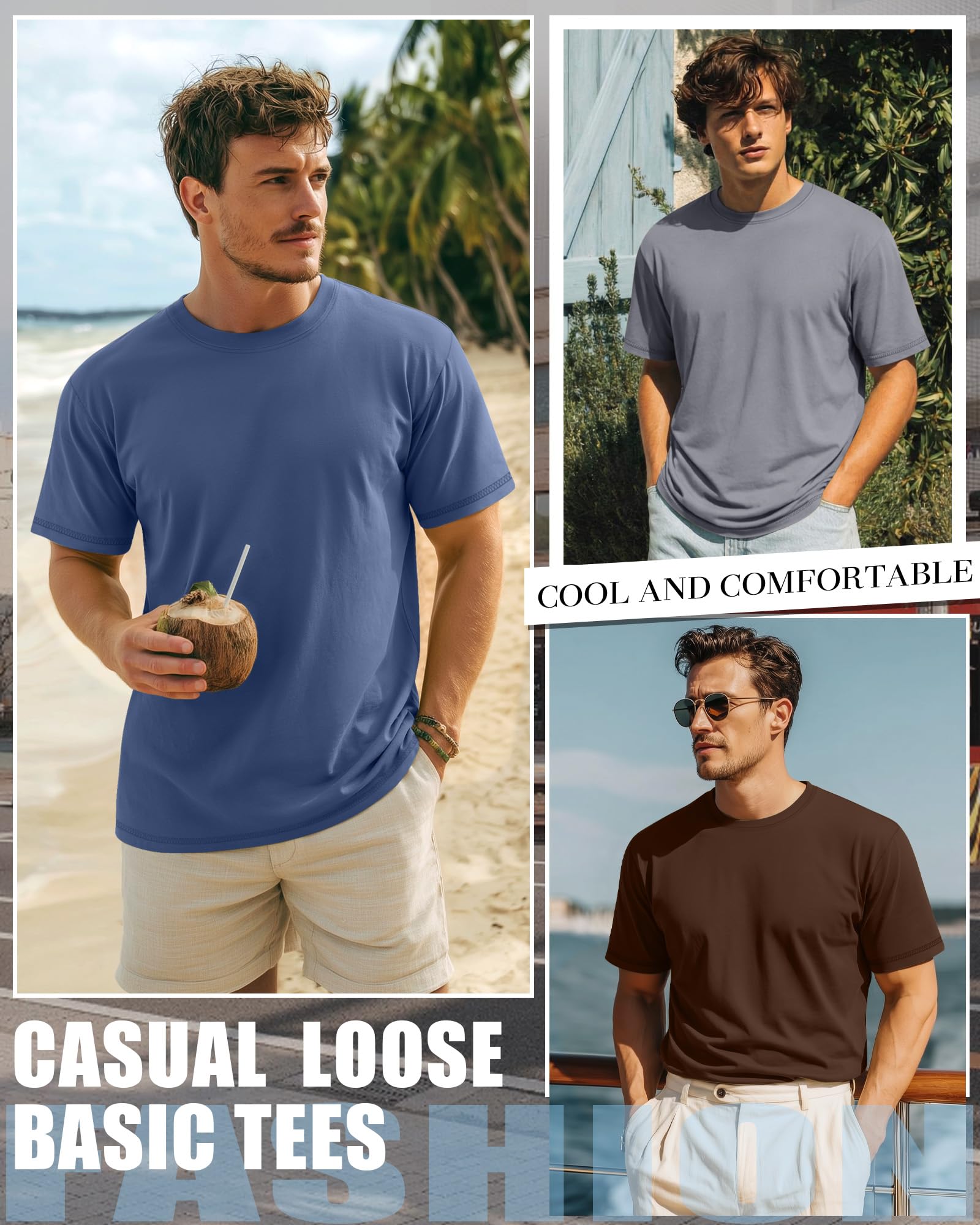 Neer Paquete de 3 Camisetas para Hombre de Tallas Grandes (L-7XL) Manga Corta Cuello Redondo Camisetas básicas de Verano