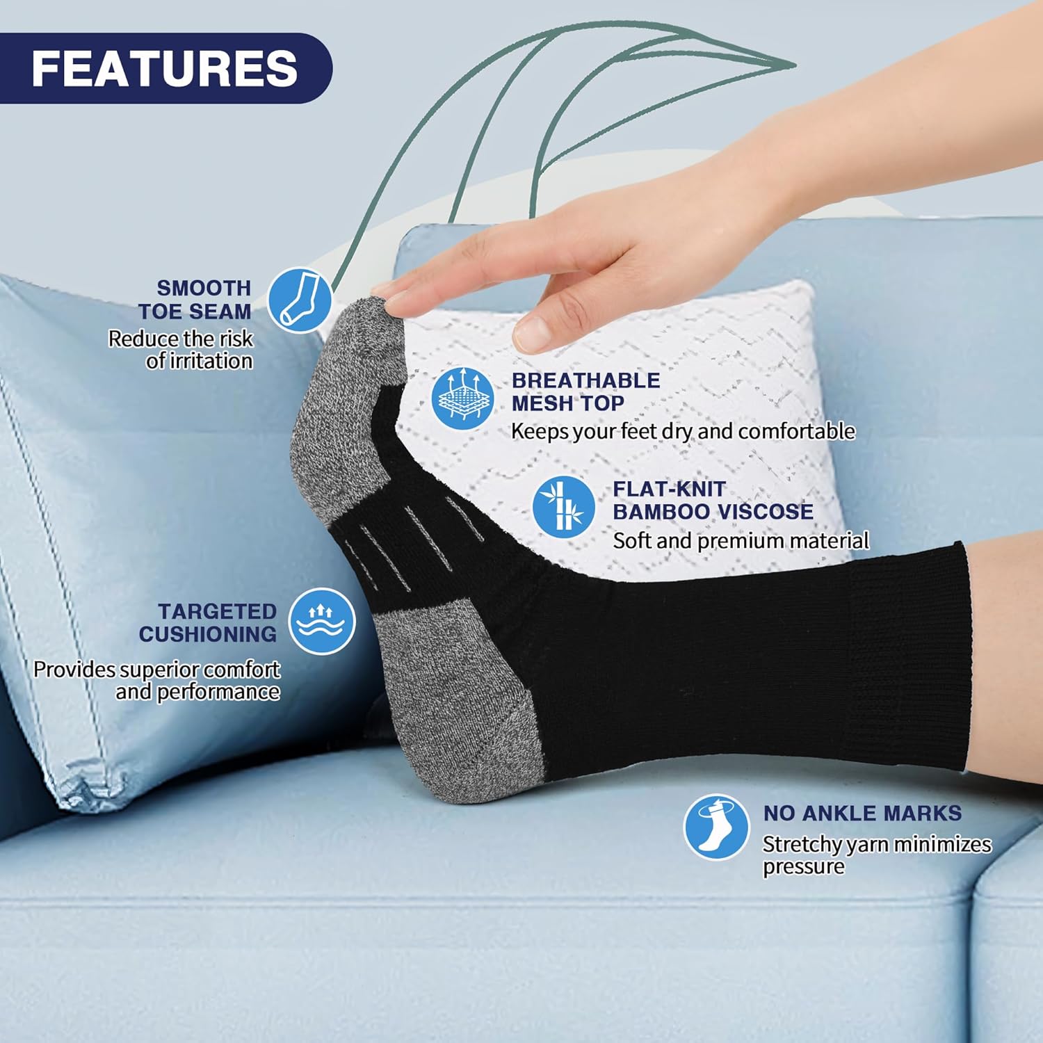 Diabetic Socks for Men,4 Pairs Non Binding Loose Wide Top Crew Socks for Men Size 9-11/10-13/13-15. - Image 2