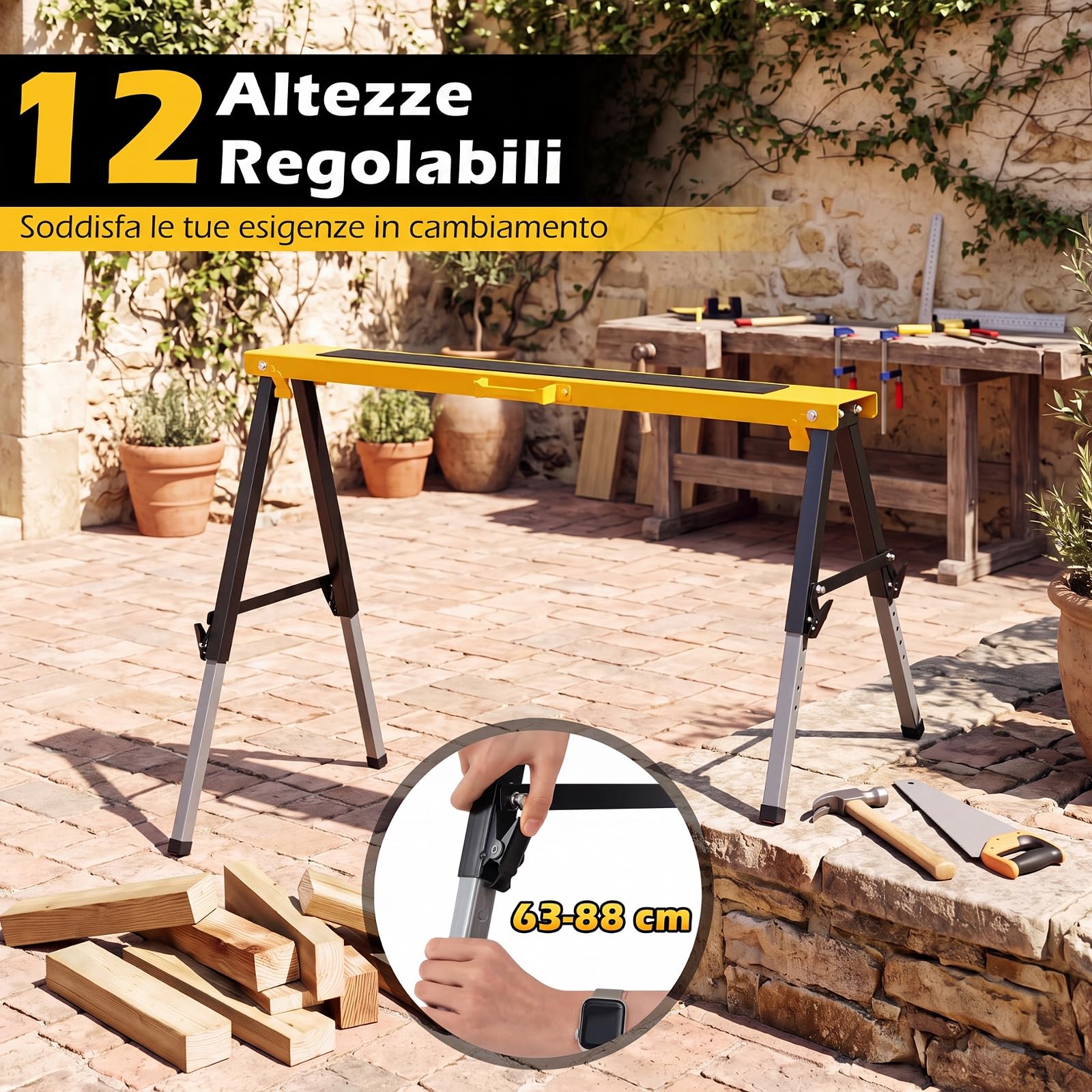 COSTWAY Set 2 Cavalletti da Lavoro Pieghevoli in Metallo, Portata 300 kg